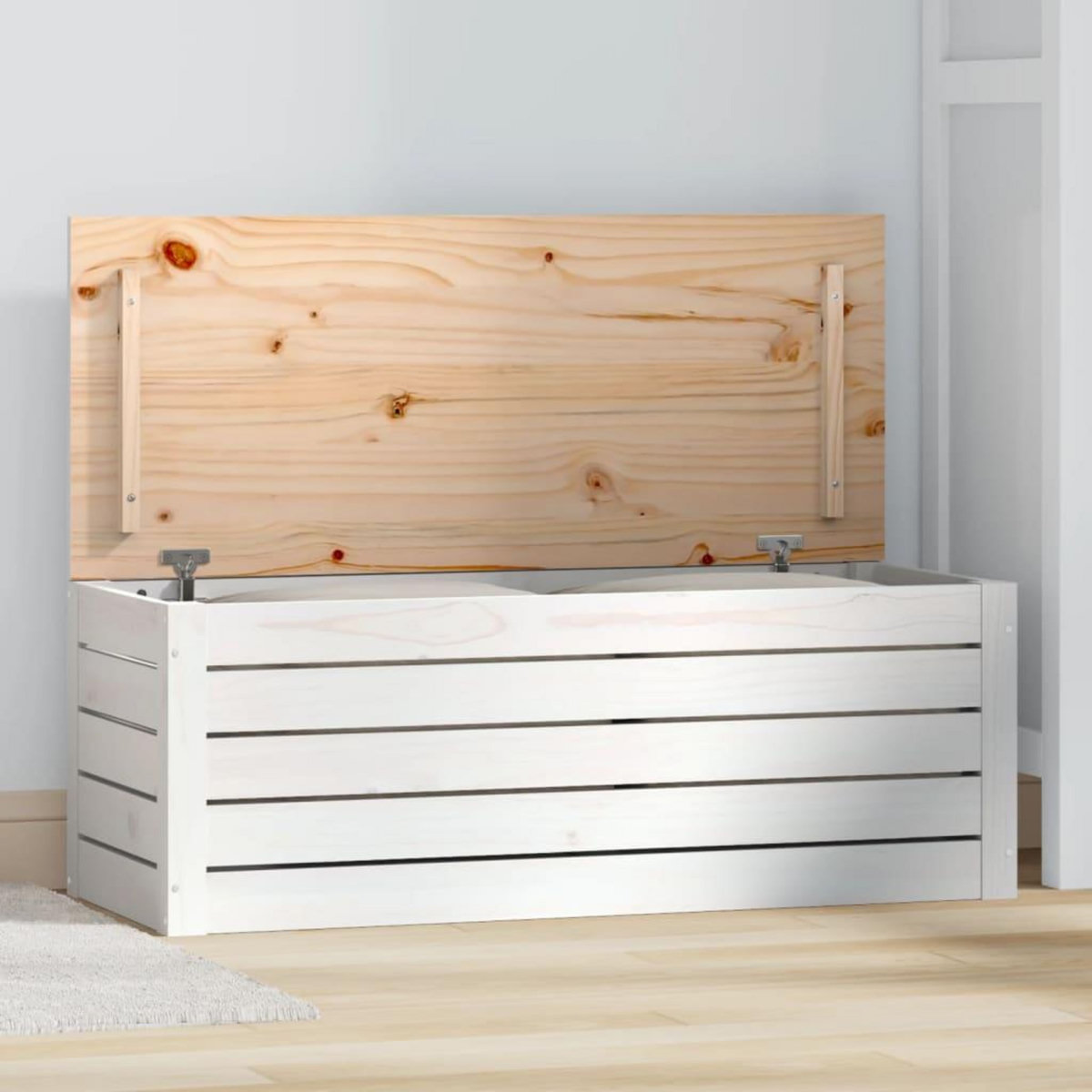 VIDAXL Boîte de rangement Blanc 89x36,5x33 cm Bois massif de pin
