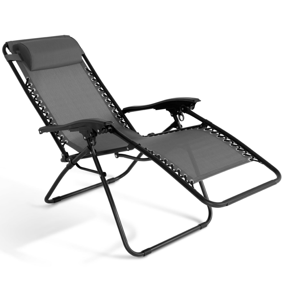 ID MARKET Lot de 2 fauteuils de jardin inclinables RELAX grand confort gris anthracite