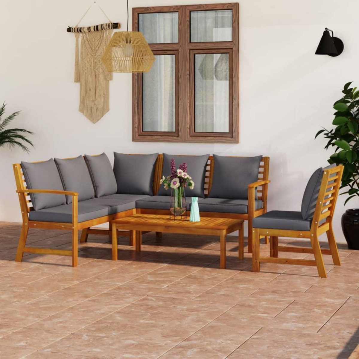 VIDAXL Salon de jardin 5 pcs avec coussin Bois d'acacia solide