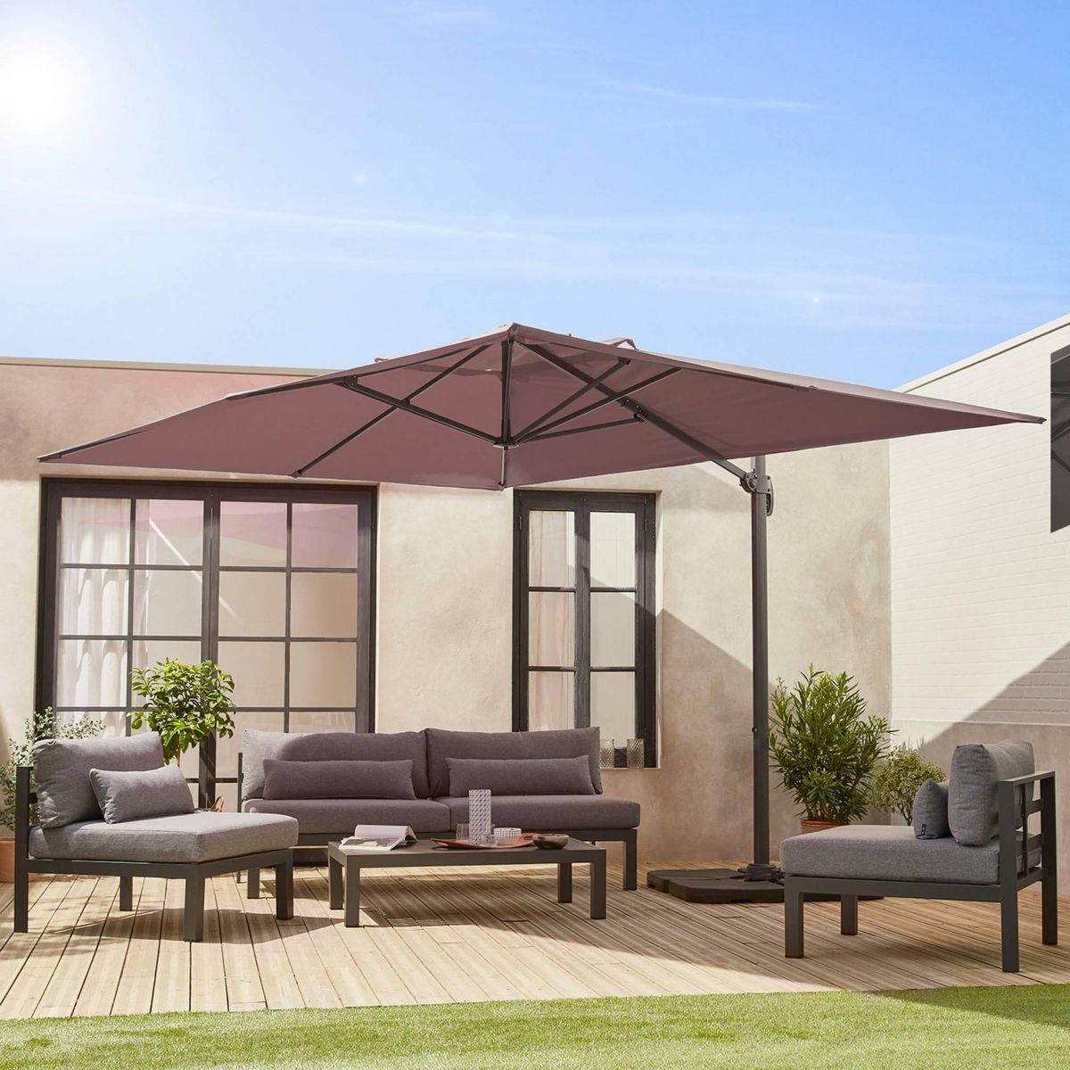 SWEEEK Parasol déporté rectangulaire 3x4m - Wimereux - Parasol excentré inclinable dans 5 positions, rotatif à 360°