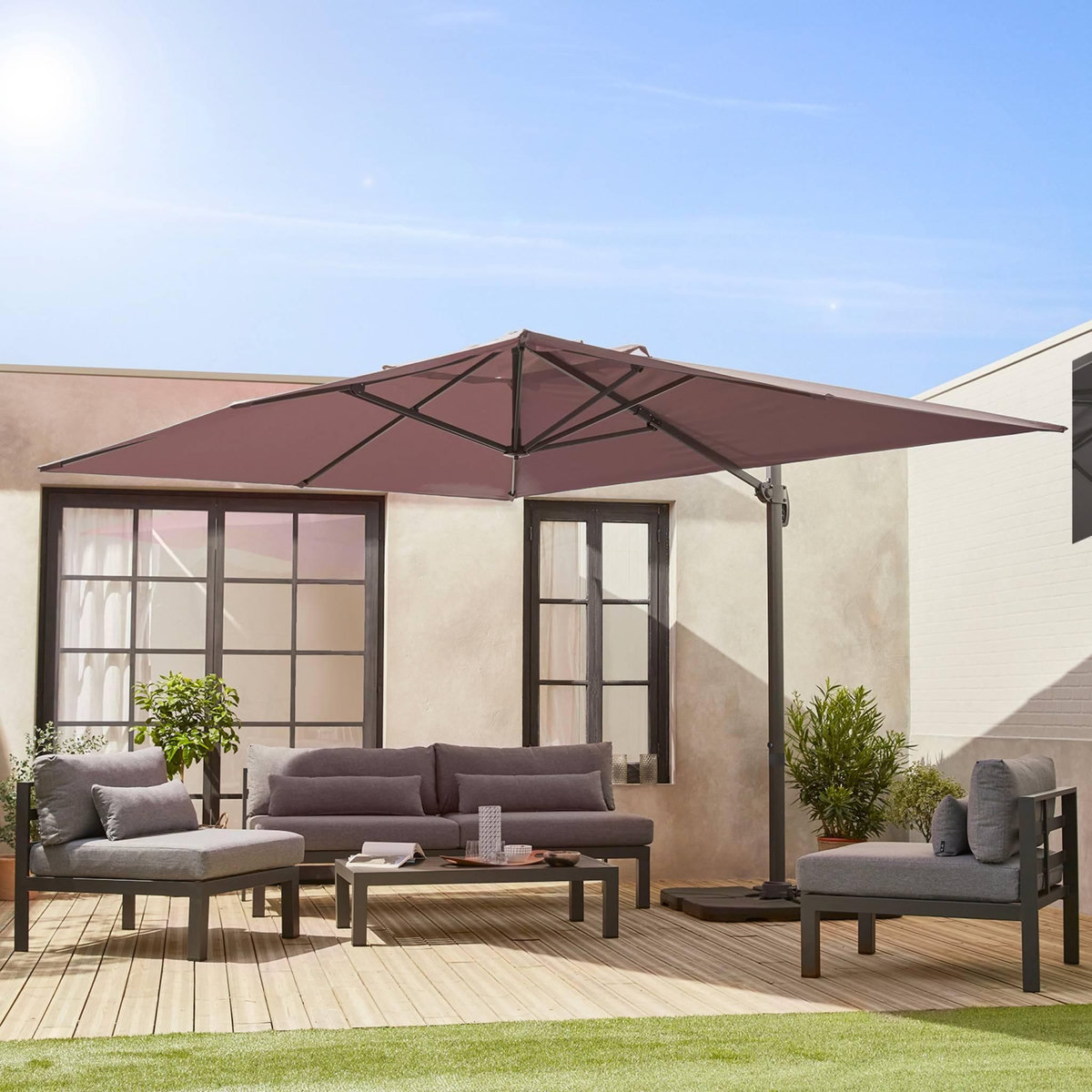 SWEEEK Parasol déporté rectangulaire 3x4m - Wimereux - Parasol excentré inclinable dans 5 positions, rotatif à 360°