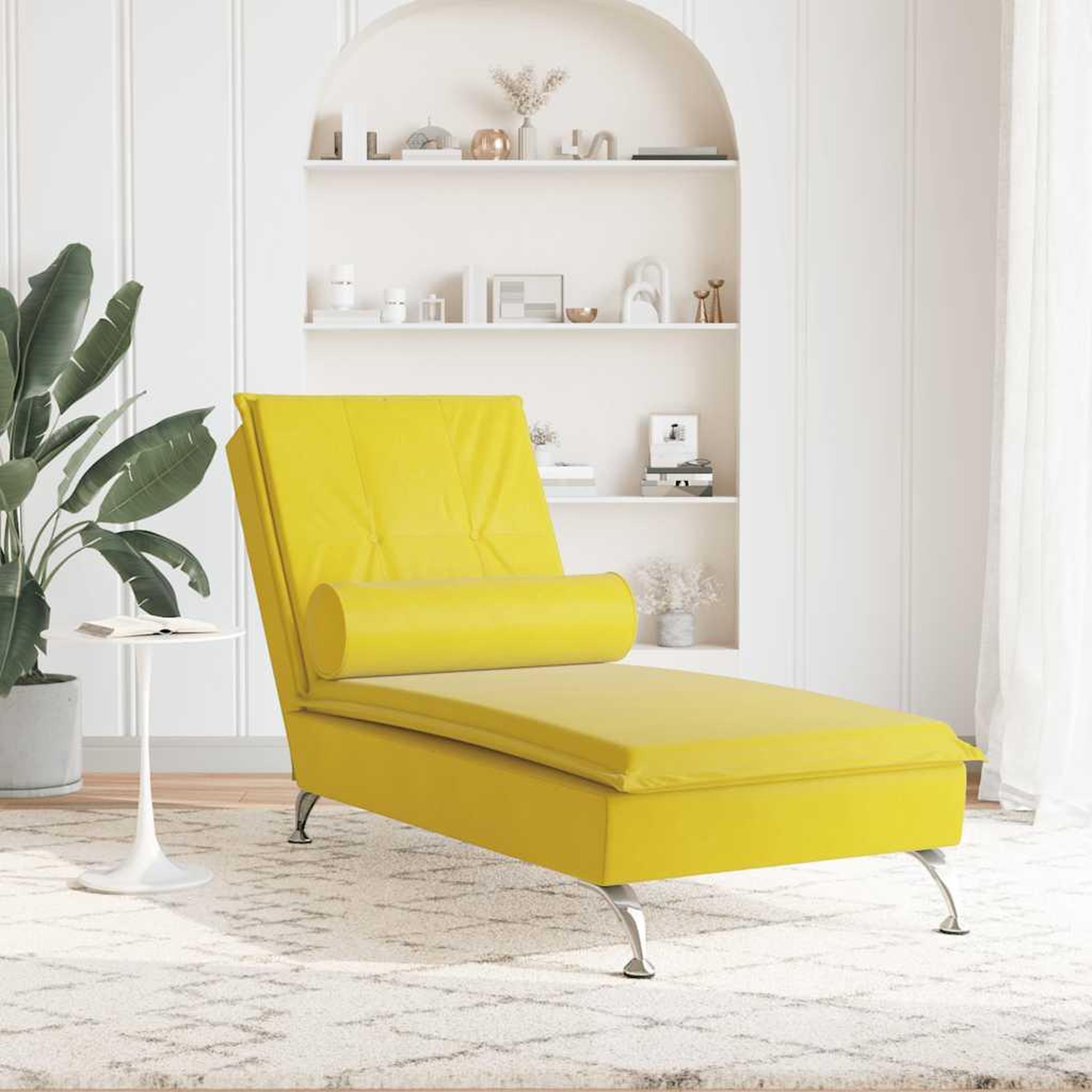 Voir la diapositive 3 : VIDAXL Chaise longue de massage avec traversin jaune velours