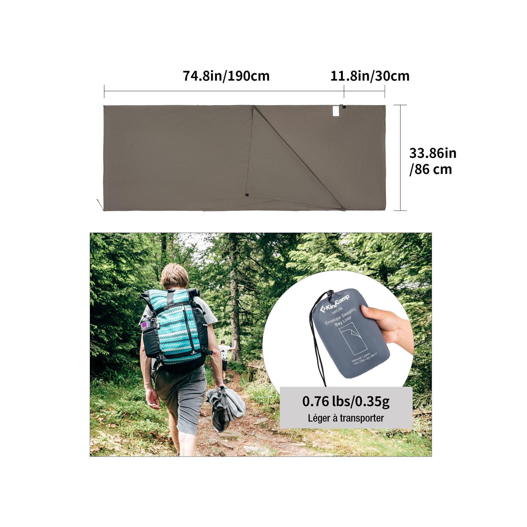 Voir la diapositive 2 : KINGCAMP Drap de camping - kingcamp - en coton - sac de transport inclus