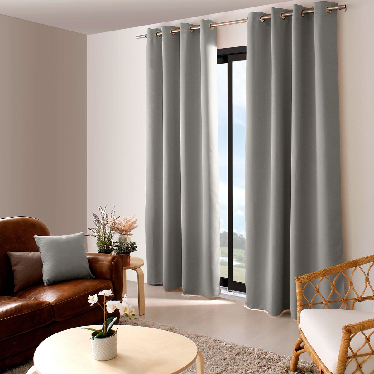 TOILINUX Lot de 2 Rideaux unis occultants avec œillets