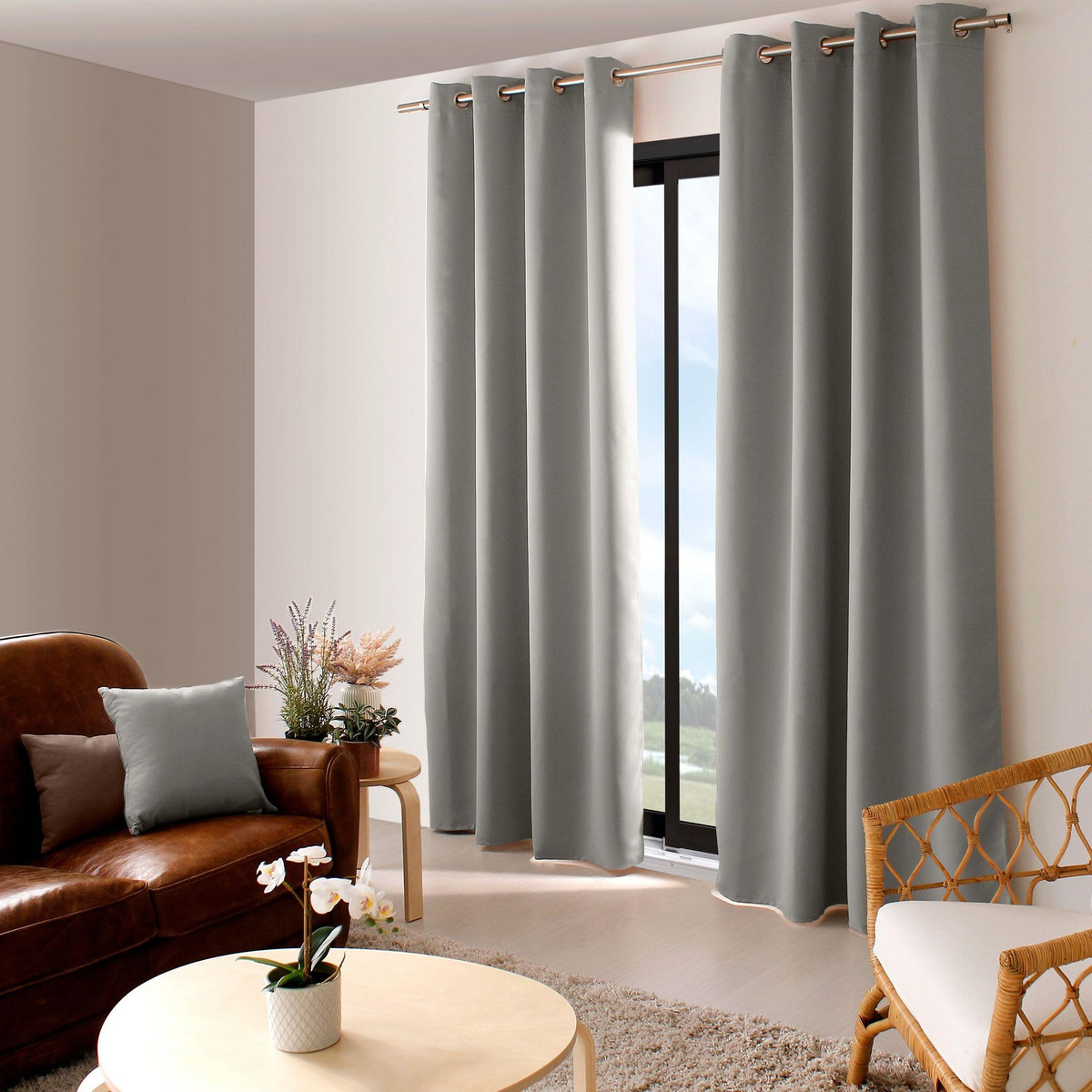 TOILINUX Lot de 2 Rideaux unis occultants avec œillets