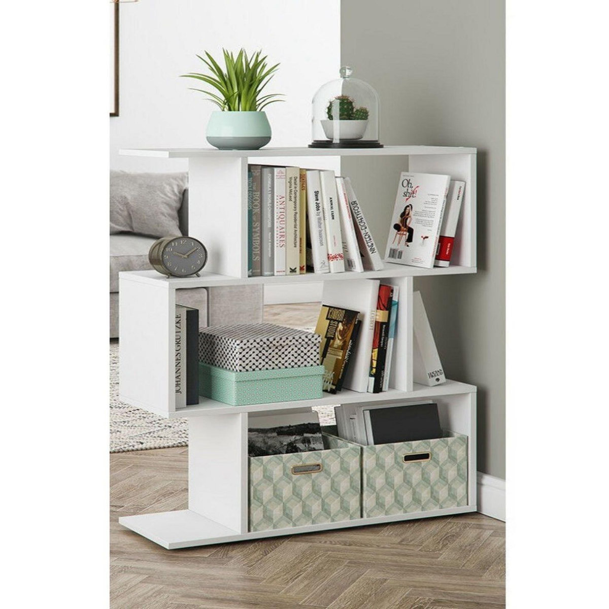 TOILINUX Etagère bibliothèque 3 Niveaux en MDF - L.70xH.97 cm - Blanc