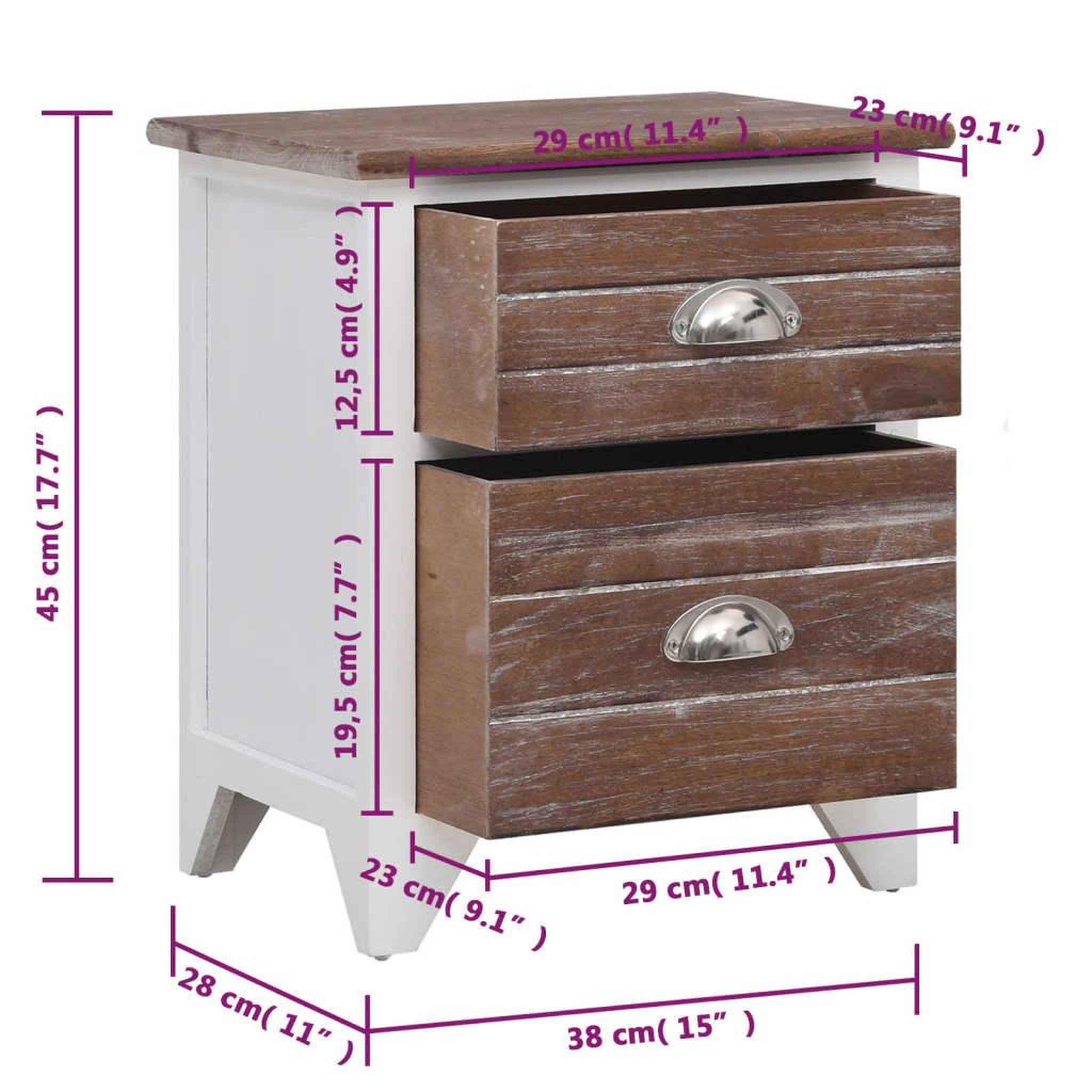 Voir la diapositive 6 : VIDAXL Table de chevet 2 pcs avec 2 tiroirs Marron et blanc