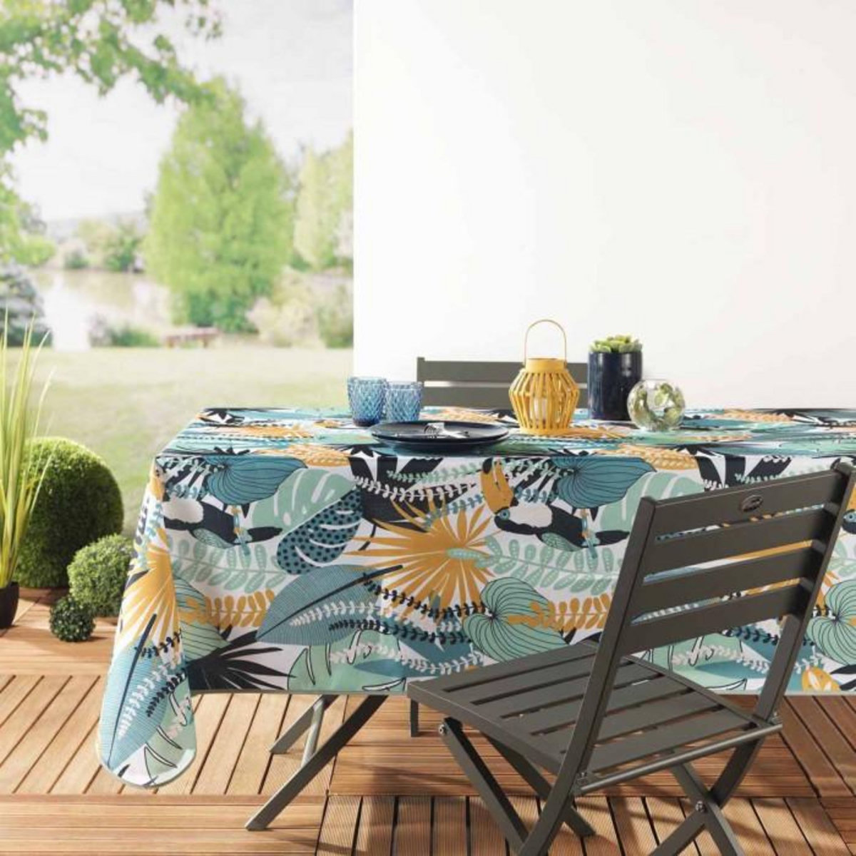 Paris Prix Nappe Antitache  Brazilia  150x200cm Menthe & Blanc