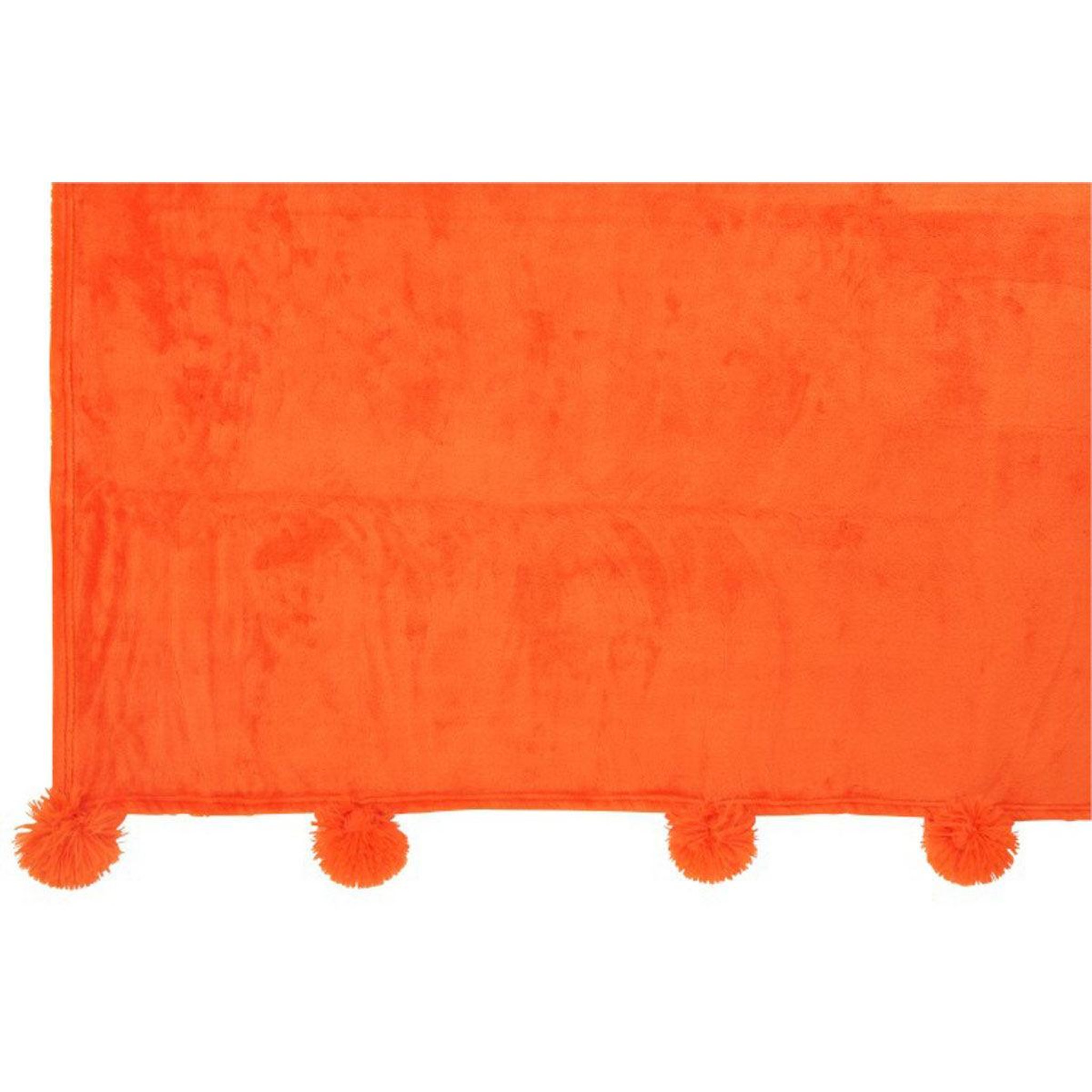 Voir la diapositive 2 : J-LINE Plaid déco à pompons  polyes  130x170cm orange vif