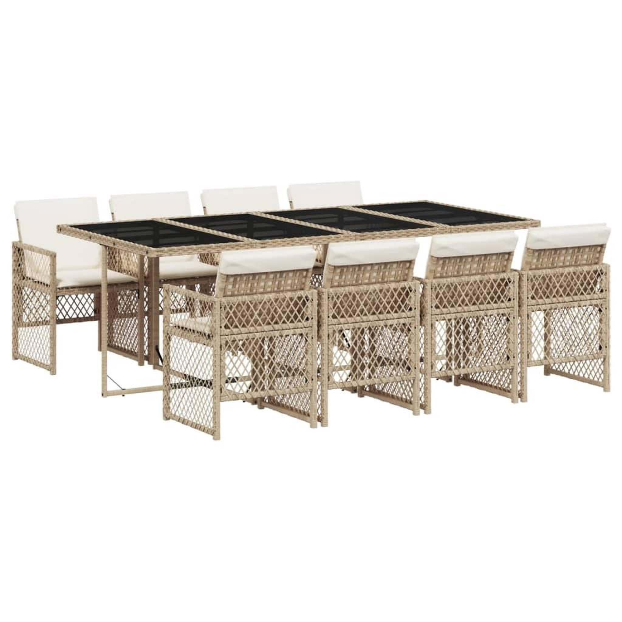 Voir la diapositive 2 : VIDAXL Ensemble a manger de jardin et coussins 9 pcs beige Poly rotin