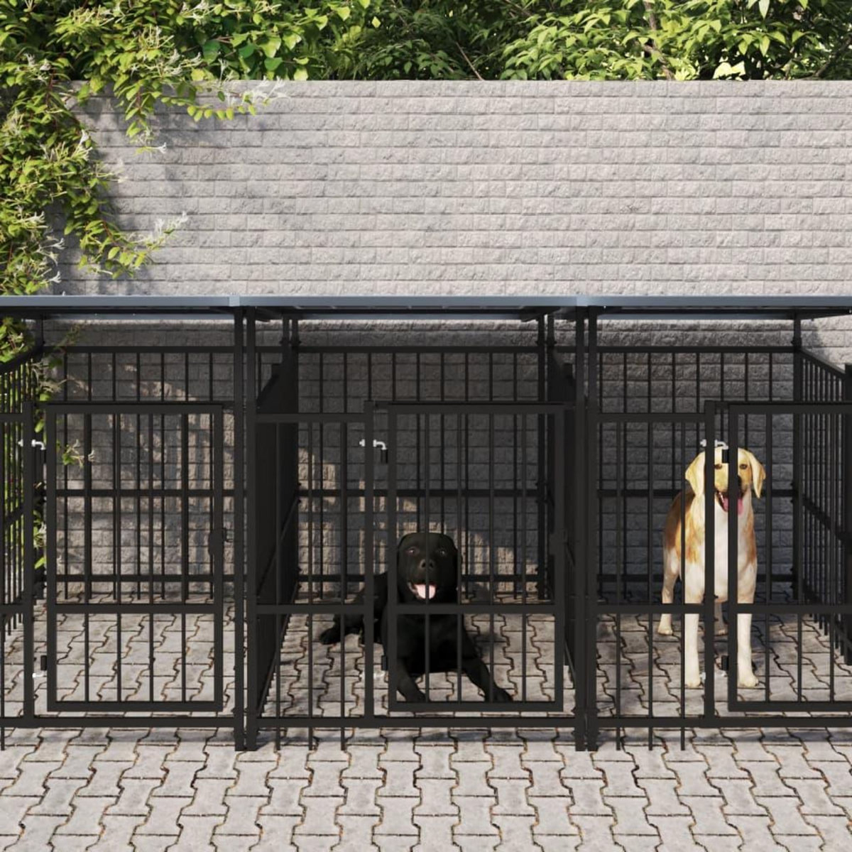 VIDAXL Chenil d'exterieur avec toit pour chiens Acier 7,51 m²