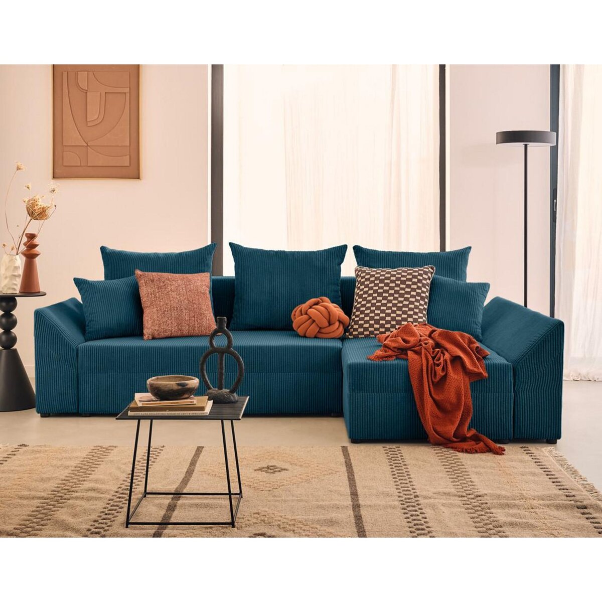 BEST MOBILIER Mike - canapé d'angle réversible - 4 places - convertible avec coffre - en velours côtelé