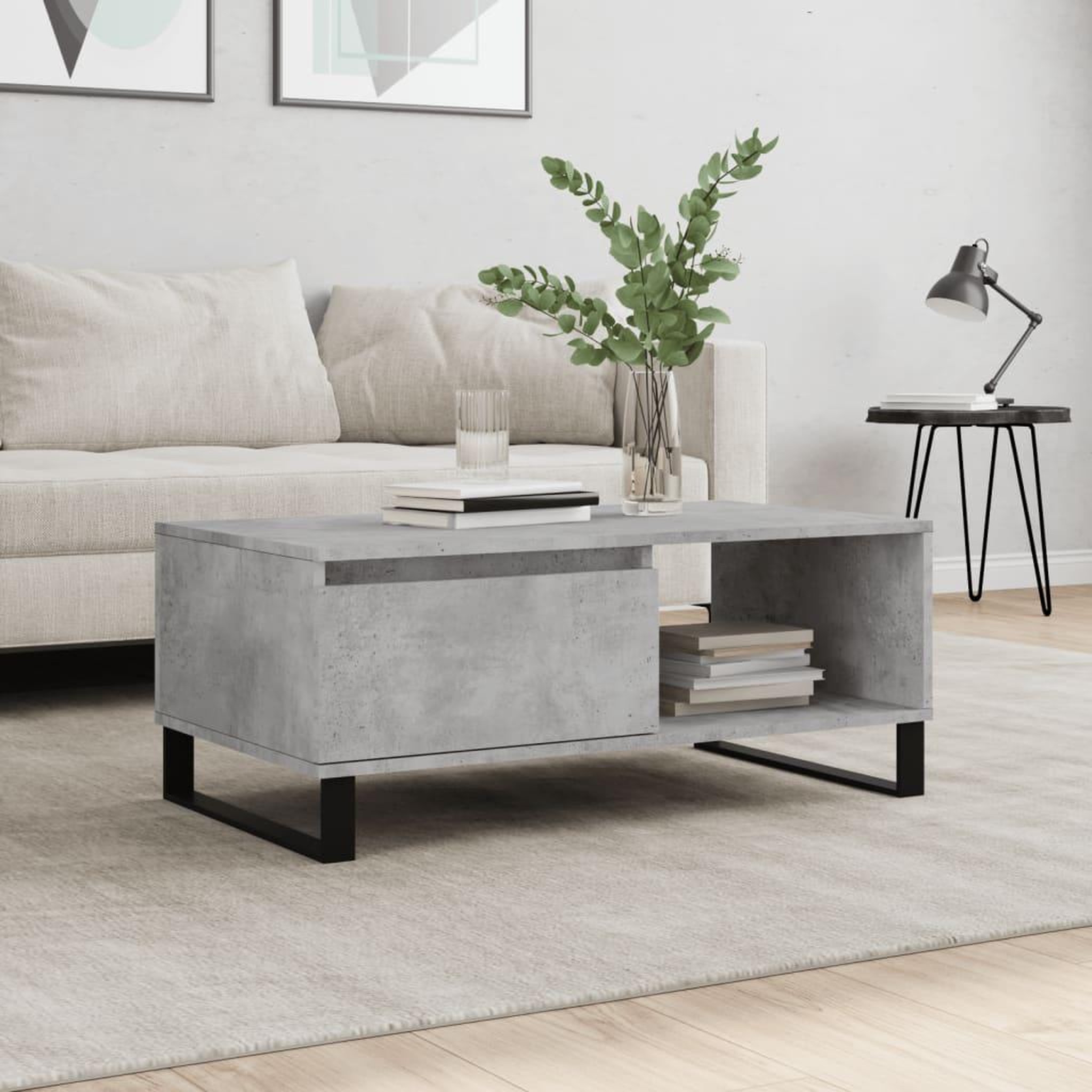 VIDAXL Table basse Gris beton 90x50x36,5 cm Bois d'ingenierie