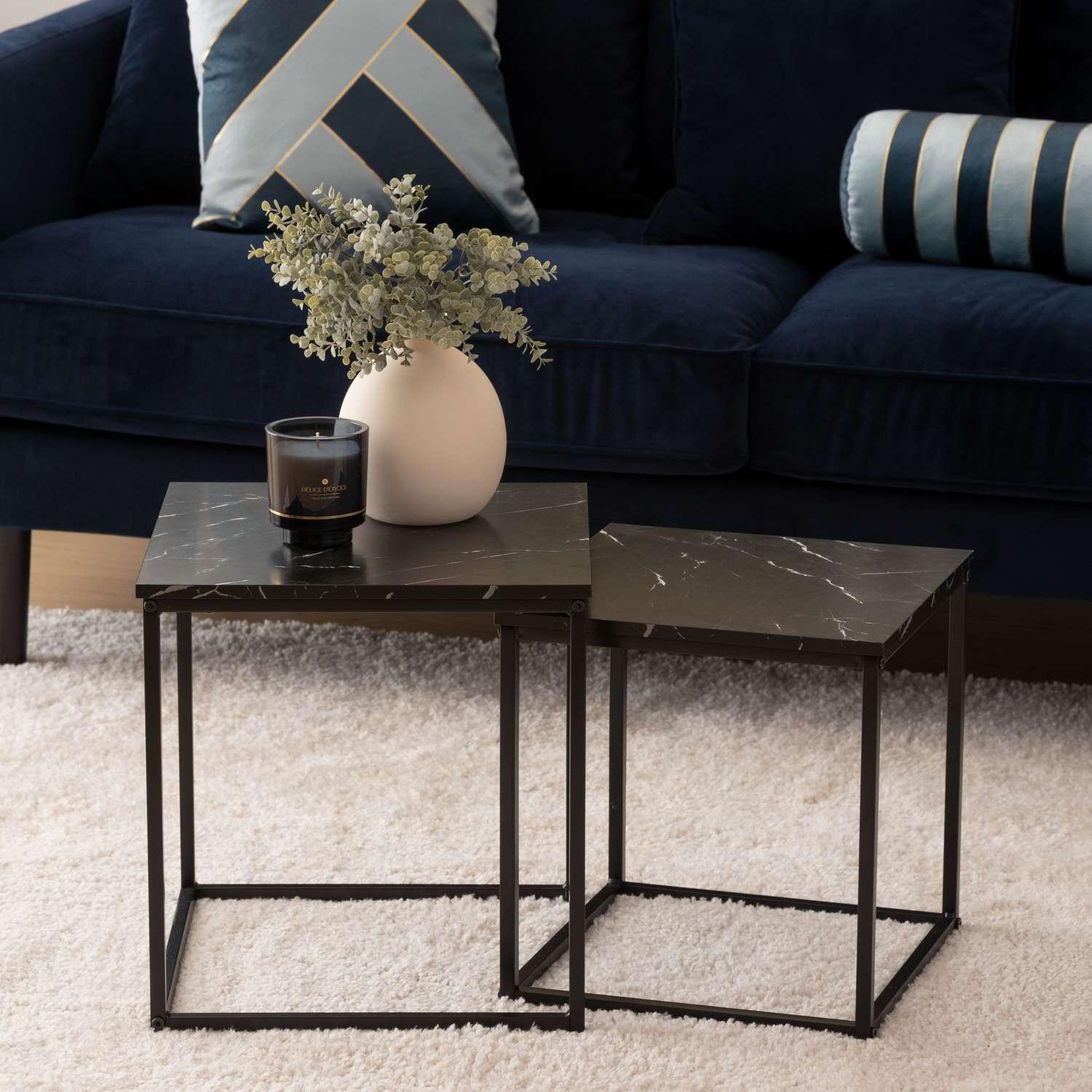 Voir la diapositive 2 : ATMOSPHERA Duo de tables d'appoint effet marbre - noir