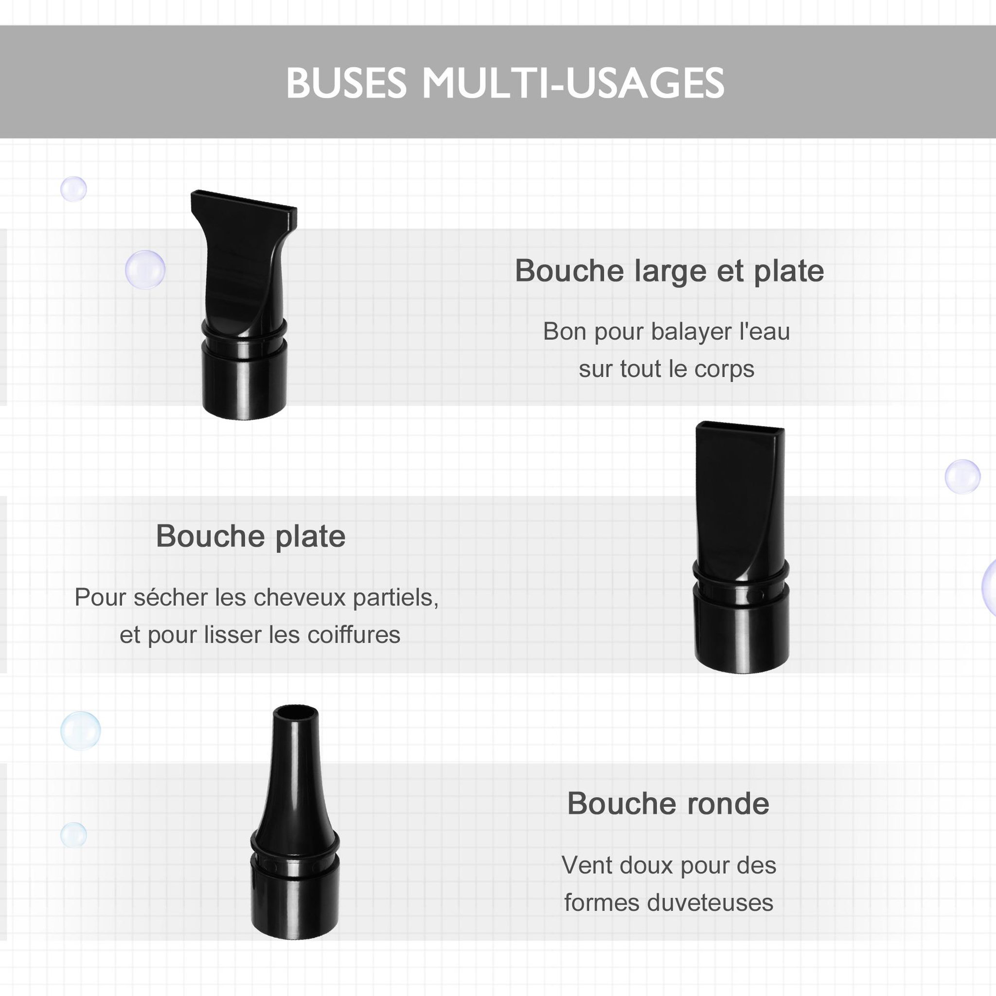 Voir la diapositive 5 : PAWHUT Séchoir sèche-poils toilettage pour chien chat animaux 2400 W - température vitesse réglable - 3 embouts - noir