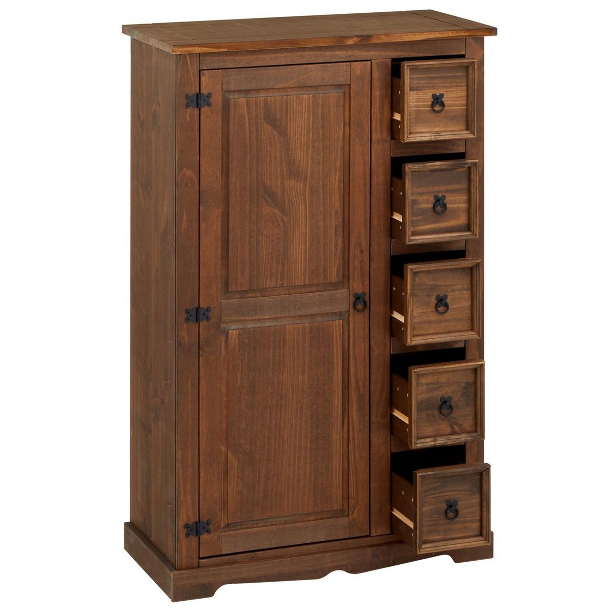 IDIMEX Buffet apothicaire en pin TEQUILA style mexicain, 1 portes et 5 tiroirs