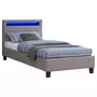 IDIMEX Lit LED simple 90x190 cm avec sommier, tête de lit confortable, lit 1 place revêtement en tissu gris, MOLINA
