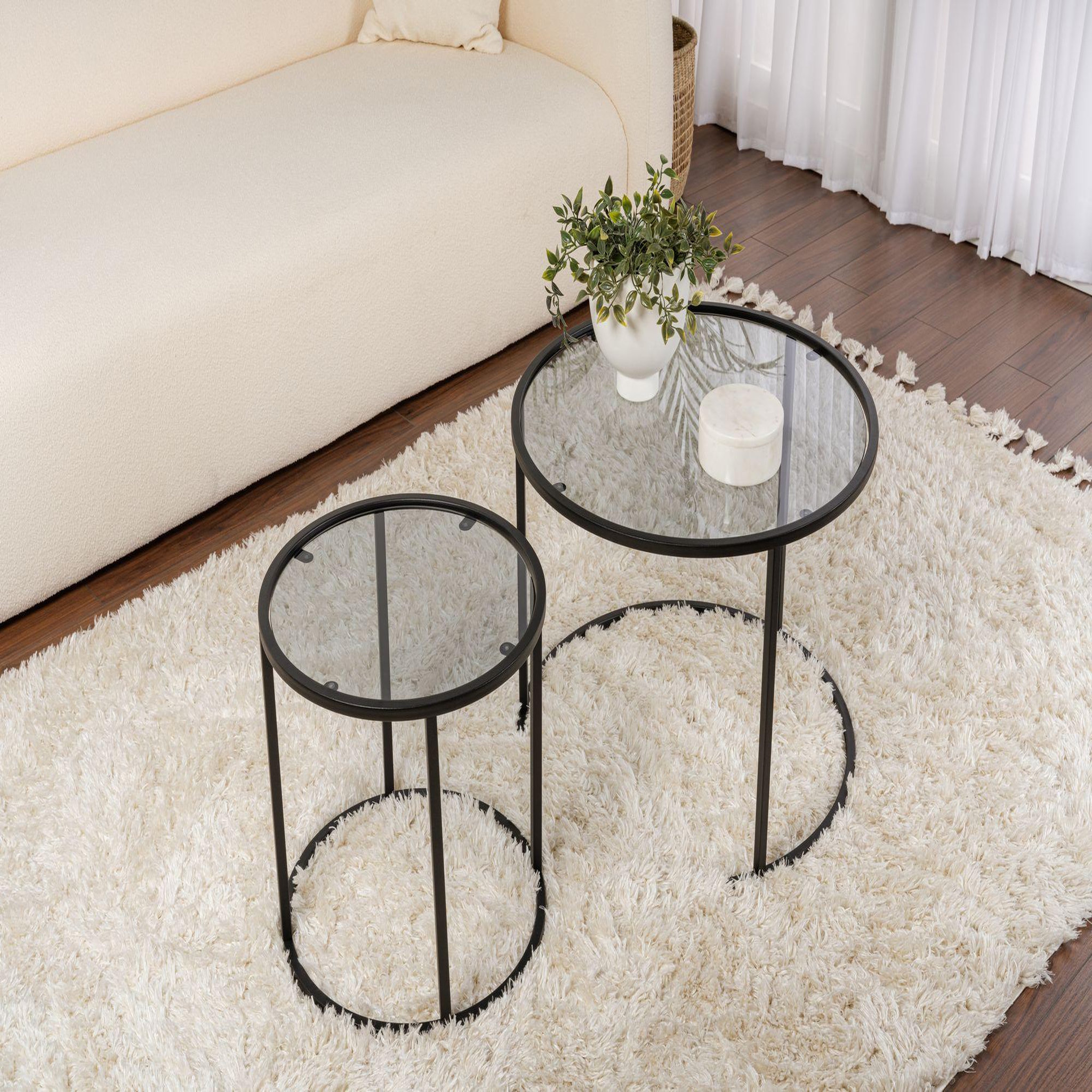 Voir la diapositive 4 : Habitat et Jardin Lot de 2 tables basses en métal  aurum  - 60 x 60 x 43 cm - noir gris