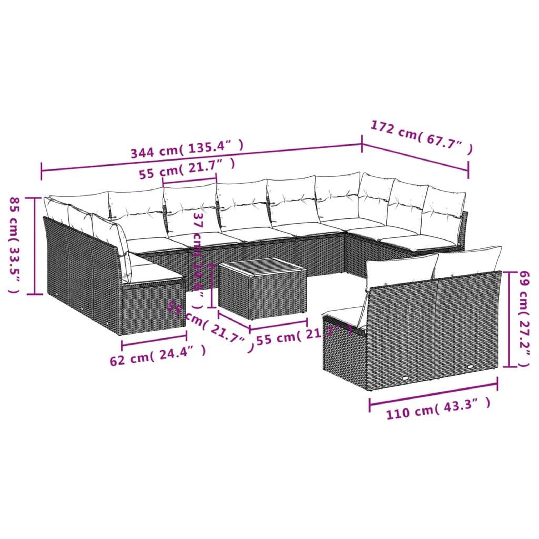 Voir la diapositive 6 : VIDAXL Salon de jardin avec coussins 13 pcs noir resine tressee
