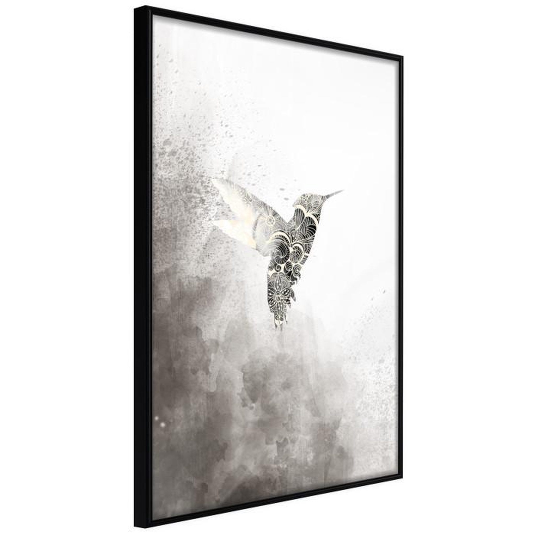 Paris Prix Affiche Murale Encadrée  Hummingbird in Shades of Grey. Coloris disponibles : Jaune, Noir