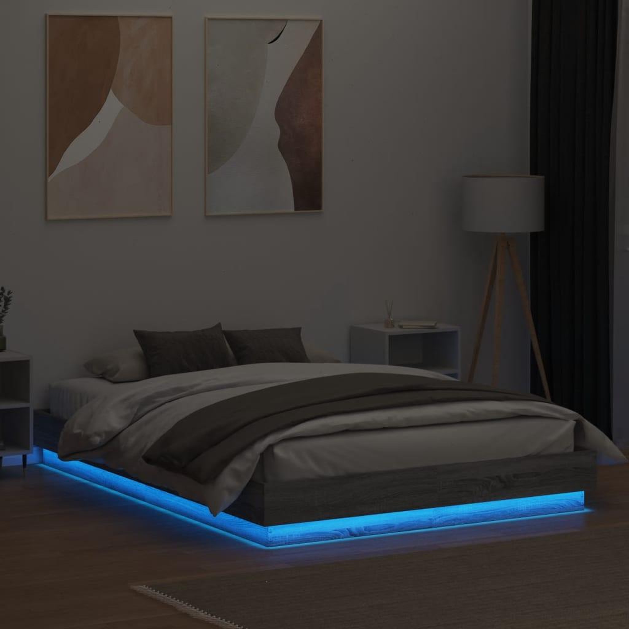 Voir la diapositive 4 : VIDAXL Cadre de lit avec LED sans matelas sonoma gris 120x200 cm