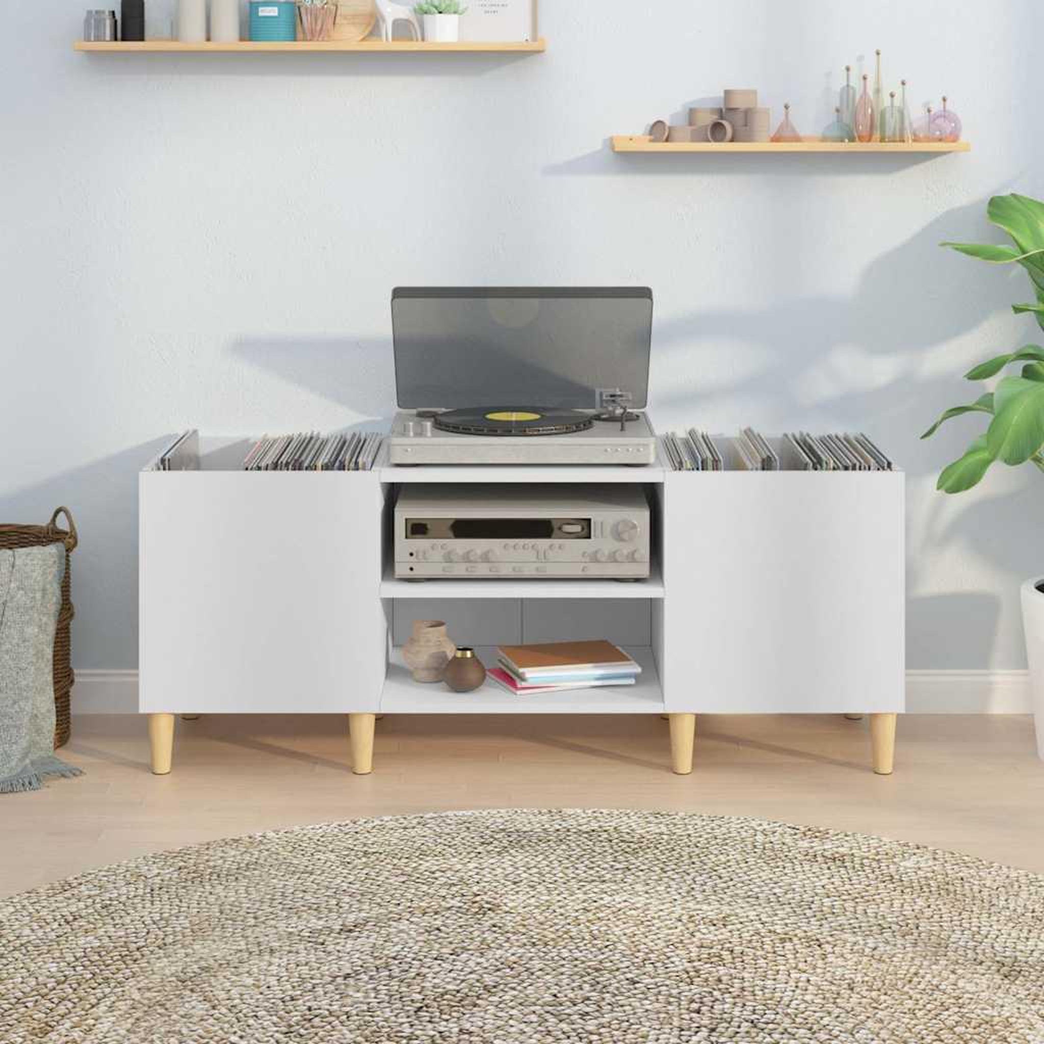 Voir la diapositive 3 : VIDAXL Meuble a disques blanc 121x38x48 cm bois d'ingenierie