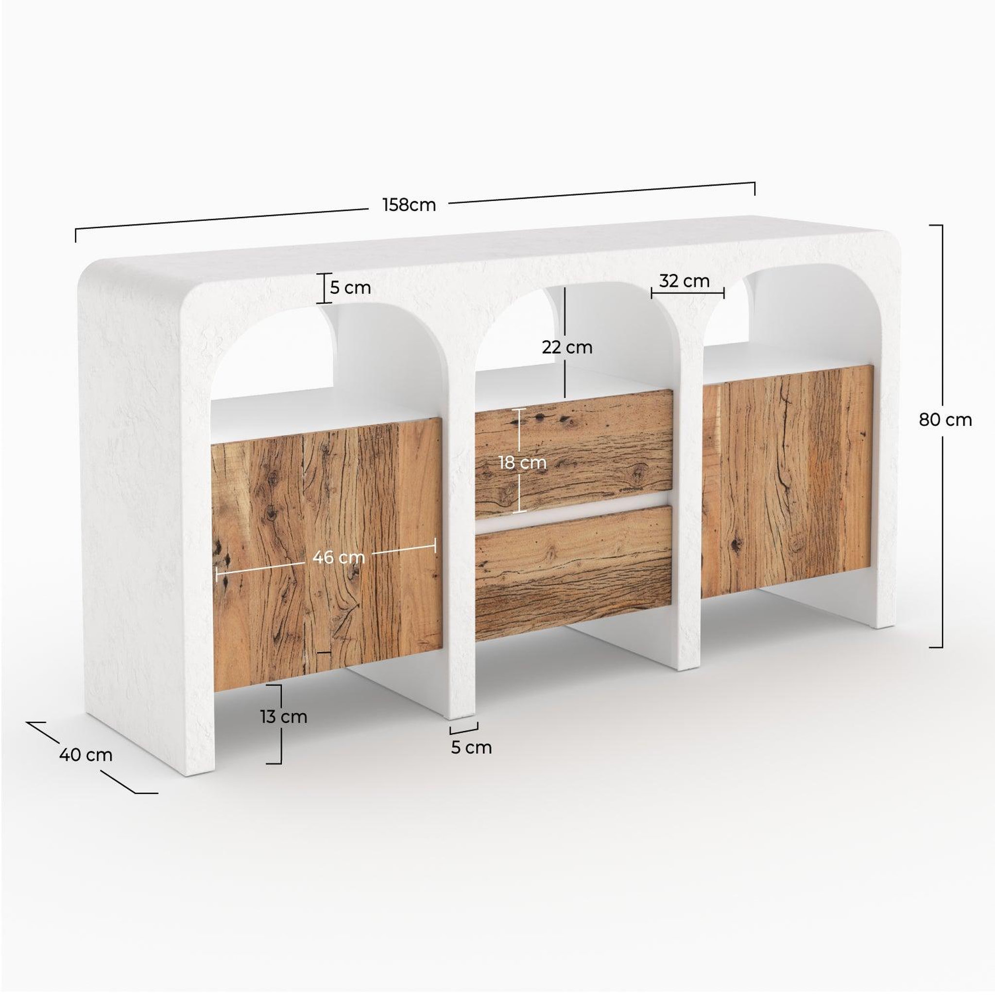 Voir la diapositive 4 : MAISON PAVANE Buffet en plâtre blanc cassé et bois d'acacia-fira
