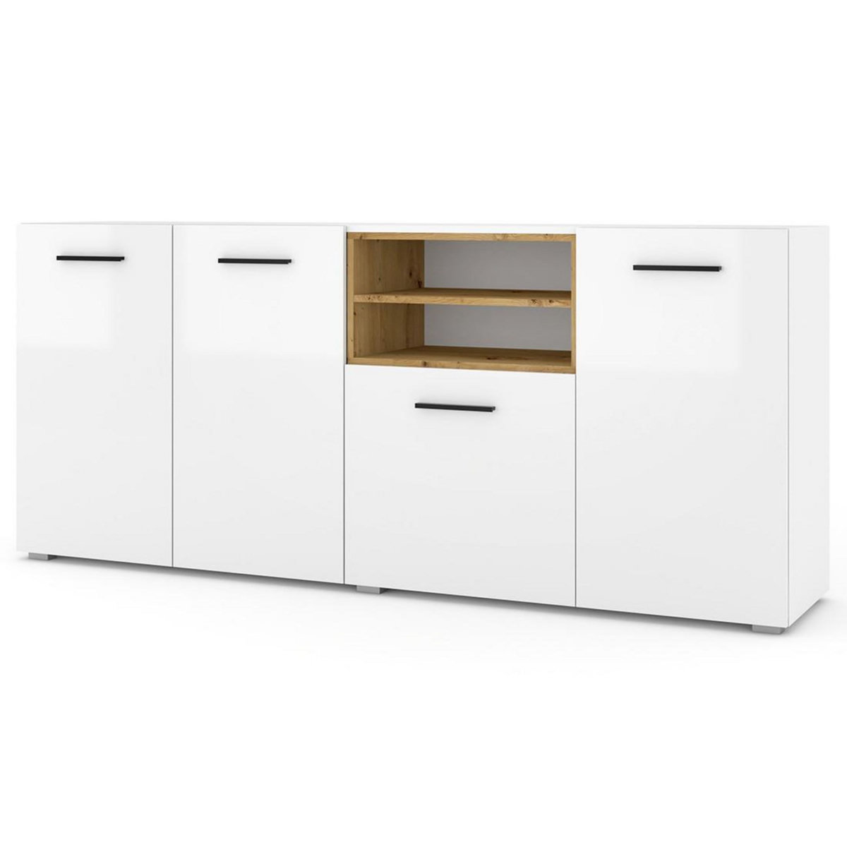BEST MOBILIER Leolio - buffet bas - blanc et bois - 198 cm