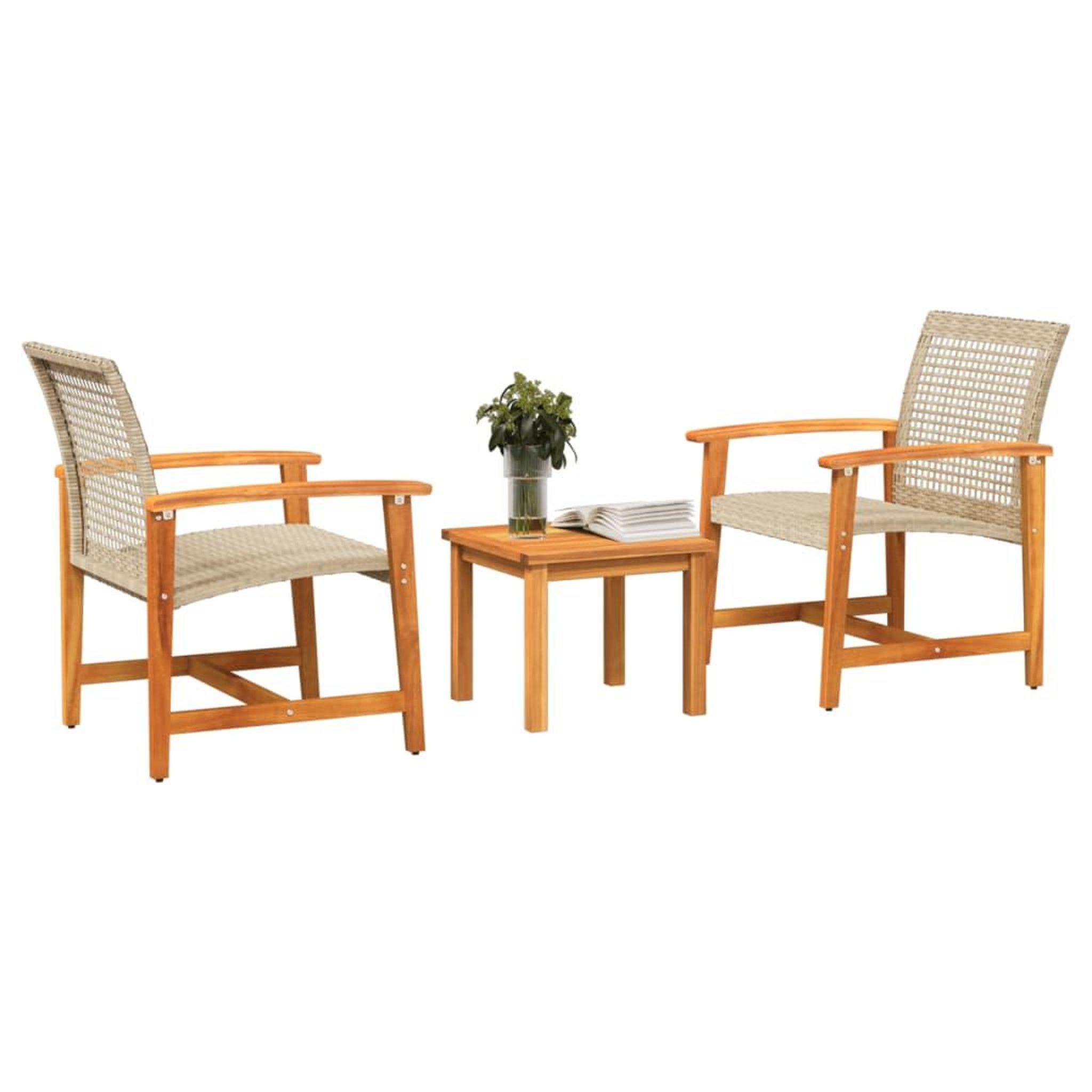 Voir la diapositive 3 : VIDAXL Ensemble de bistro 3 pcs beige resine tressee et bois d'acacia