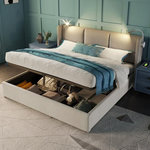 MERAX Lit Rembourré Coffre  Lin Avec USB Et 2 Lampes De Lecture. Coloris disponibles : Beige, Gris
