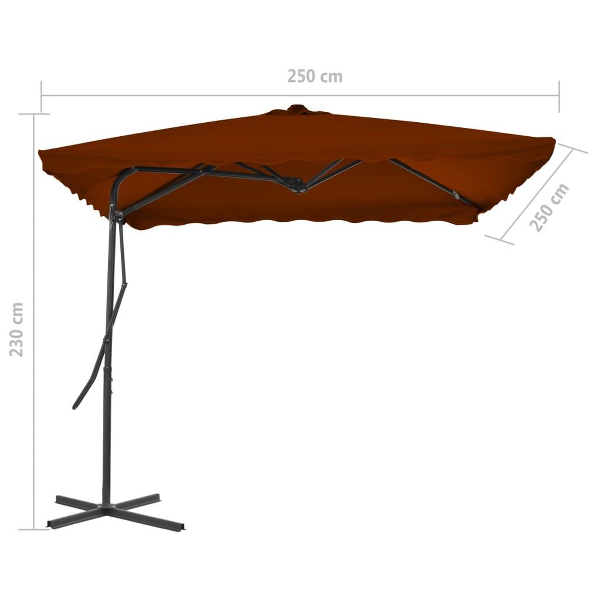 Voir la diapositive 6 : VIDAXL Parasol de jardin avec mat en acier terre cuite 250x250x230 cm