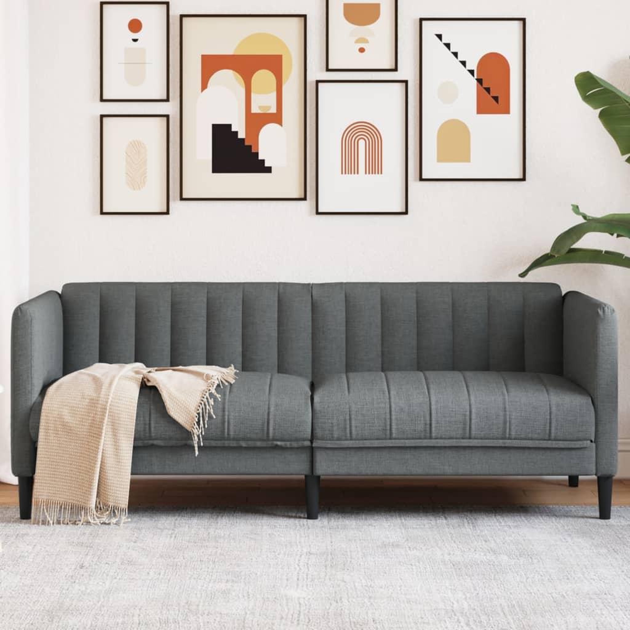 VIDAXL Canape a 2 places gris fonce tissu