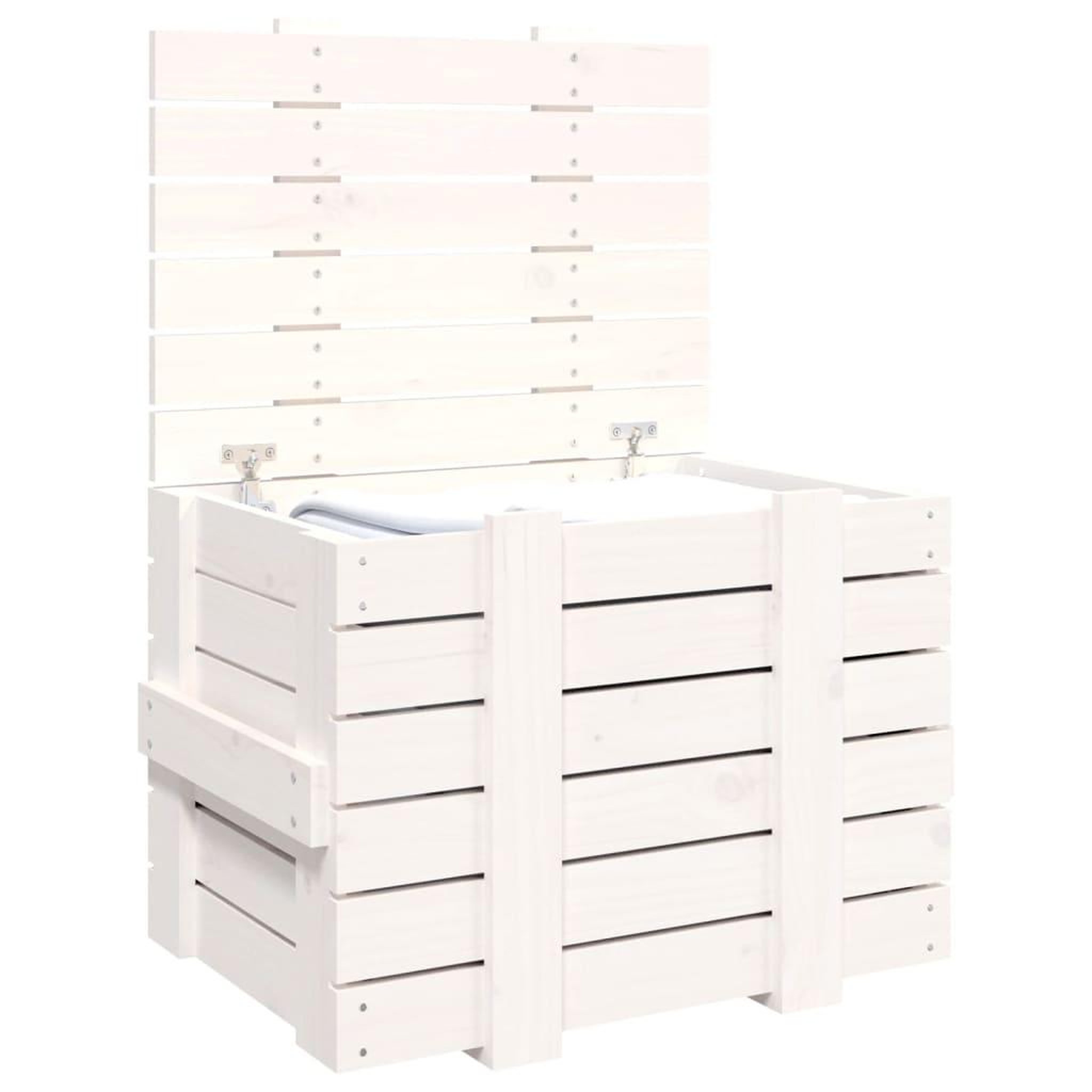 Voir la diapositive 5 : VIDAXL Boîte de rangement Blanc 58x40,5x42 cm Bois massif de pin