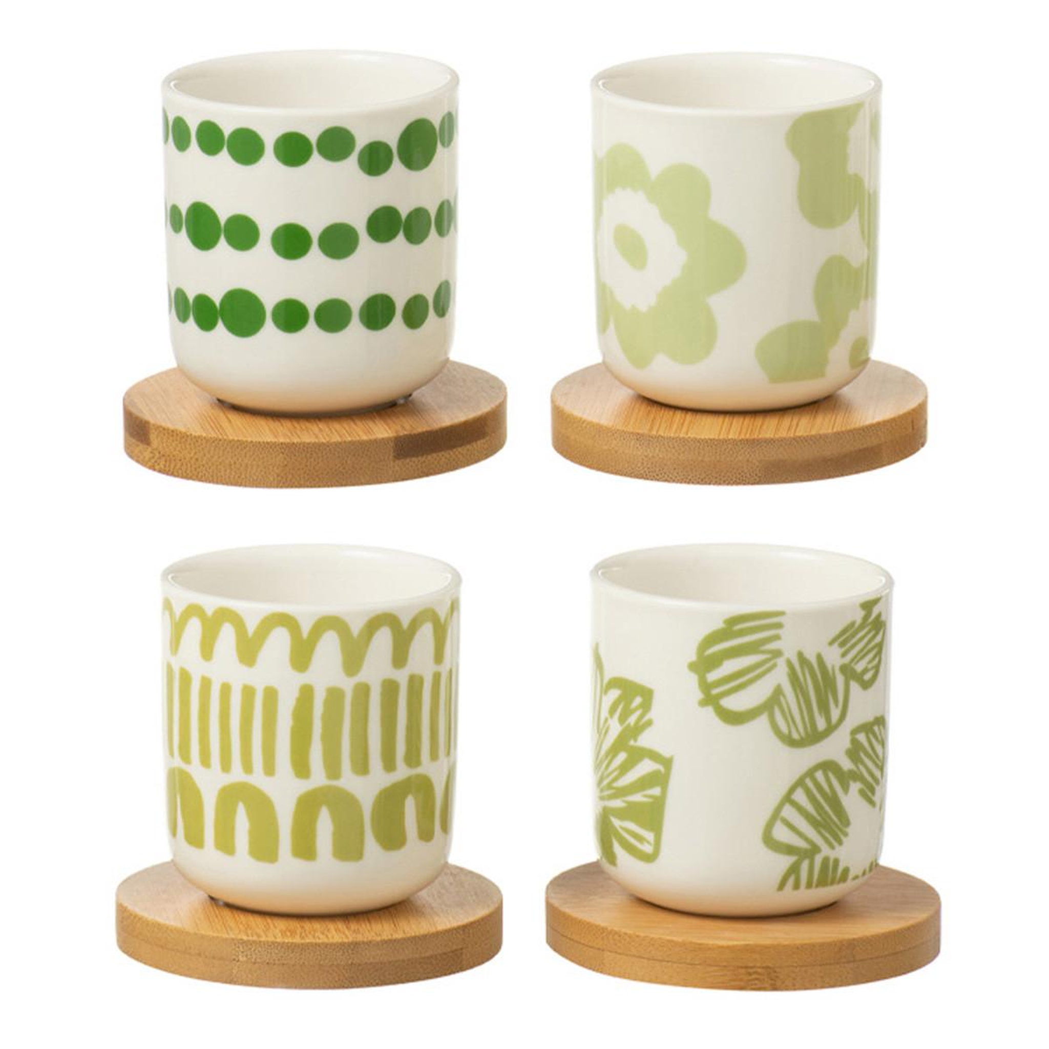 J-LINE Lot de 4 tasses à café & sous-tasses  fiesta sud  10cl vert