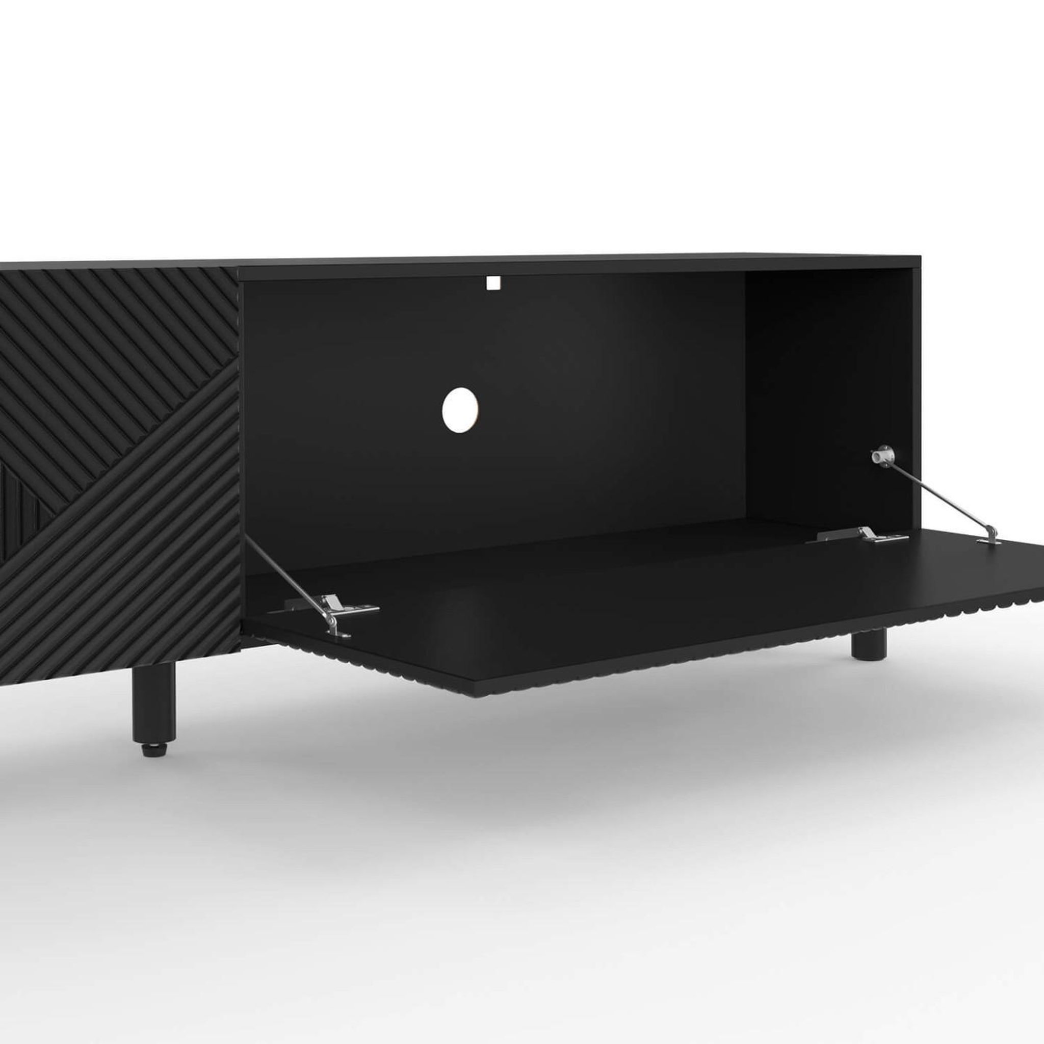 Voir la diapositive 6 : ID MARKET Meuble tv 180 cm himara 2 portes lattes géométriques bois noir
