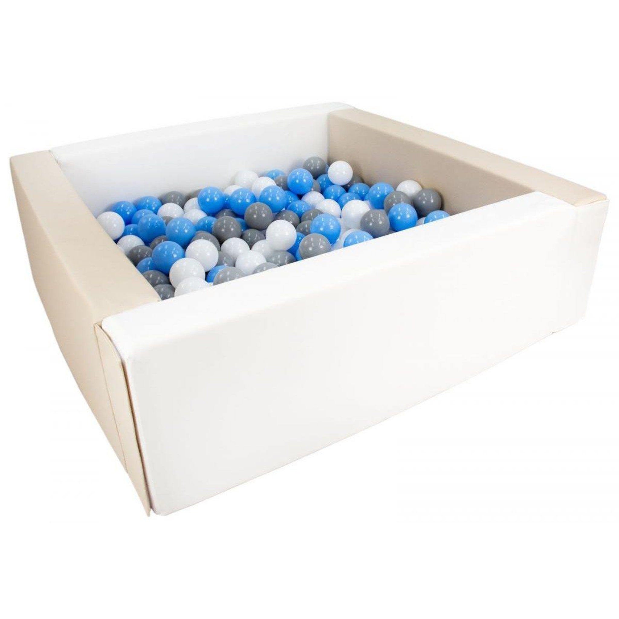 VELINDA Piscine à balles carrée avec 200 balles - blanc, cappuccino/blanc, bleu clair, gris