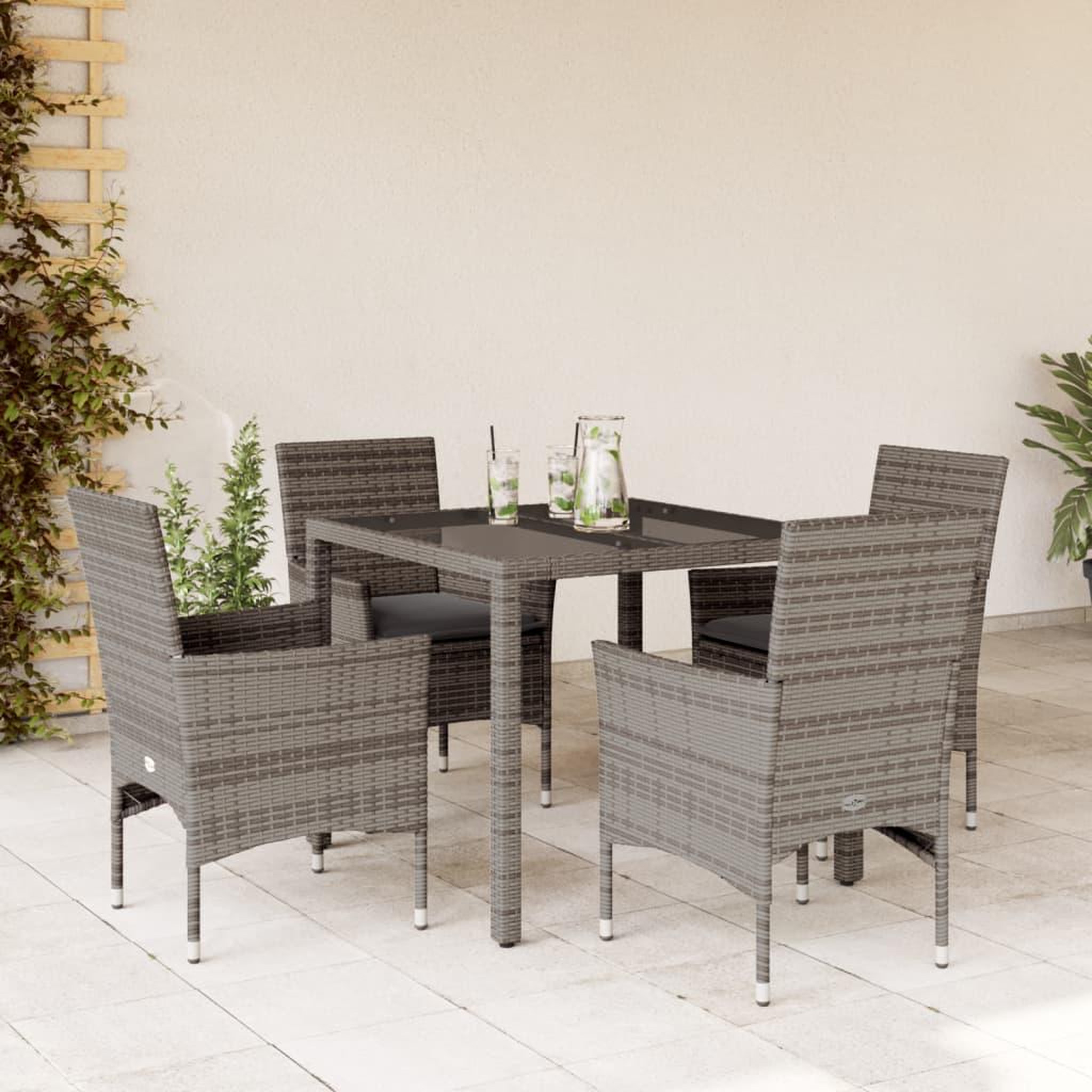 VIDAXL Ensemble a manger de jardin et coussins 5 pcs gris rotin verre