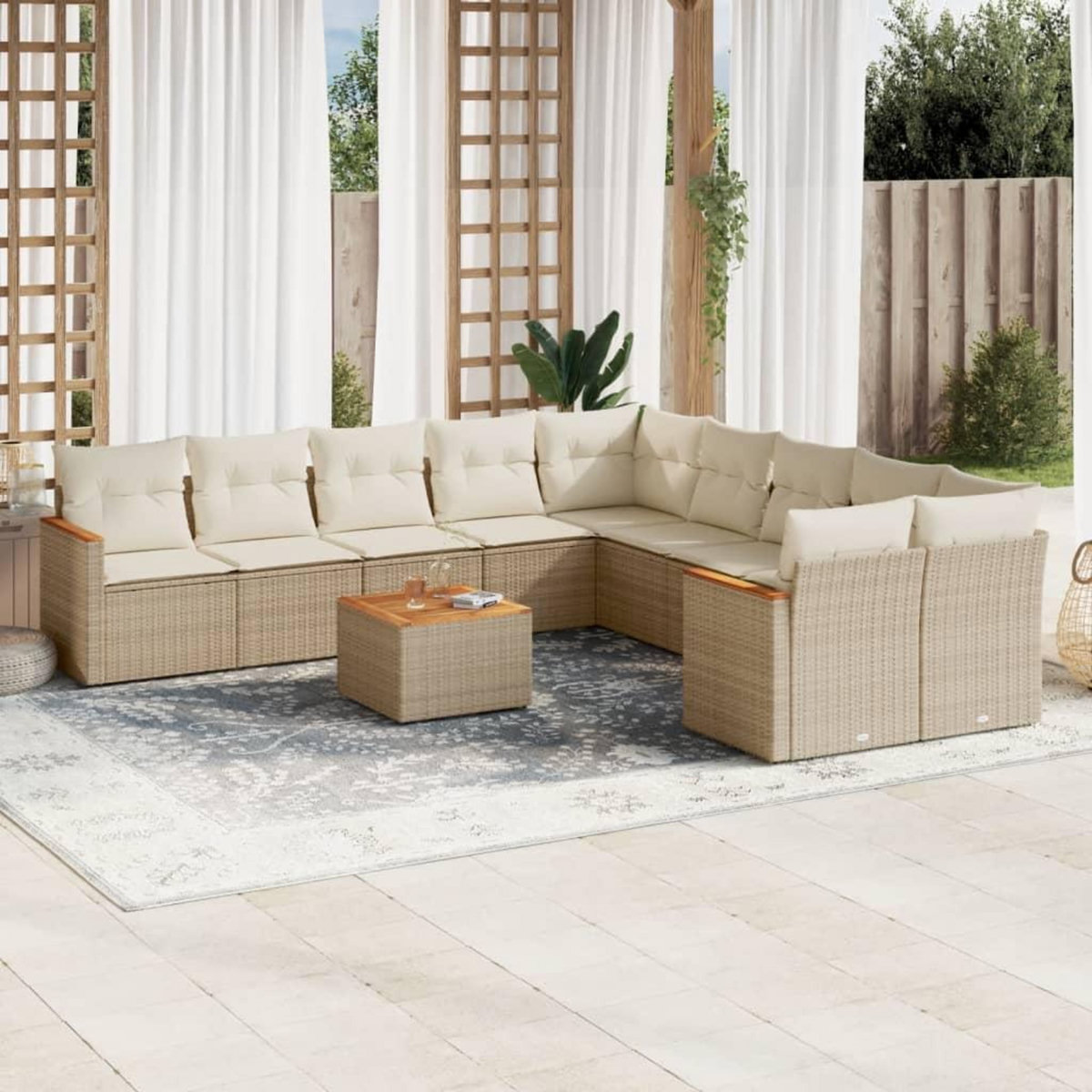VIDAXL Salon de jardin 11 pcs avec coussins beige resine tressee