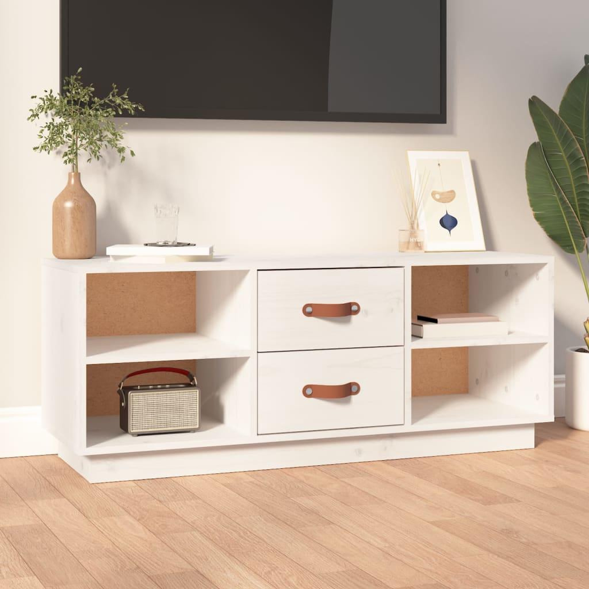 Voir la diapositive 1 : VIDAXL Meuble TV Blanc 100x34x40 cm Bois de pin massif