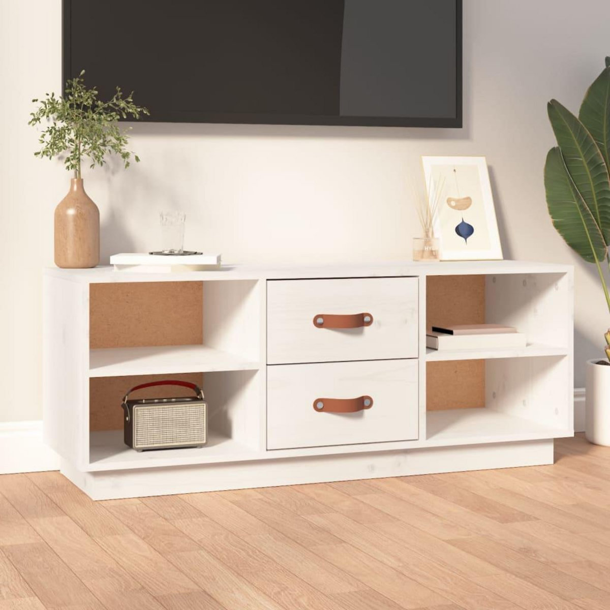 VIDAXL Meuble TV Blanc 100x34x40 cm Bois de pin massif