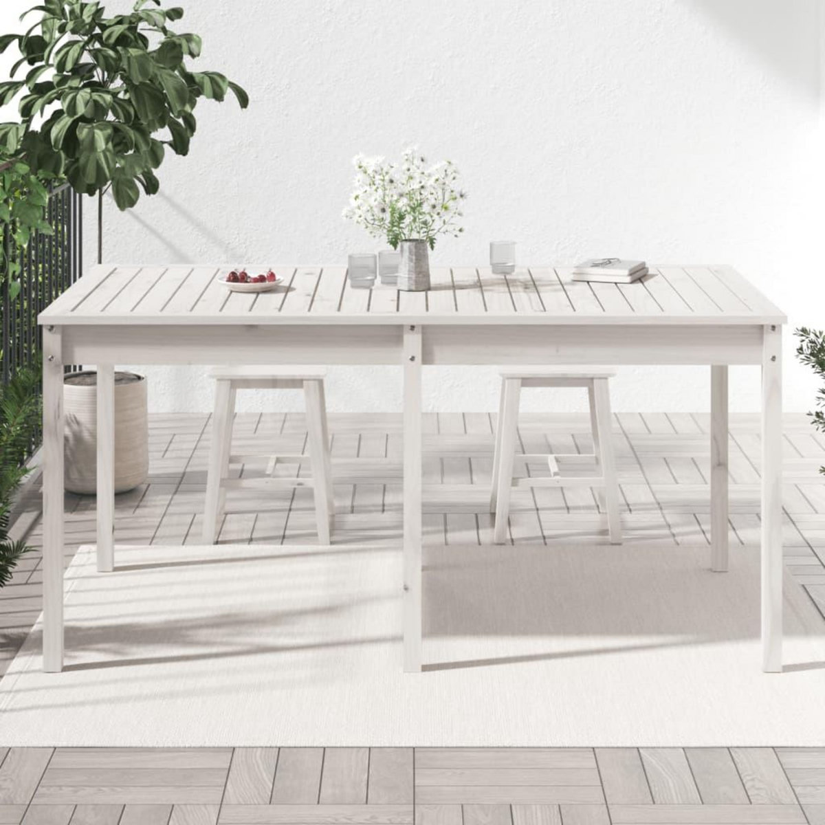 VIDAXL Table de jardin blanc 159,5x82,5x76 cm bois massif de pin