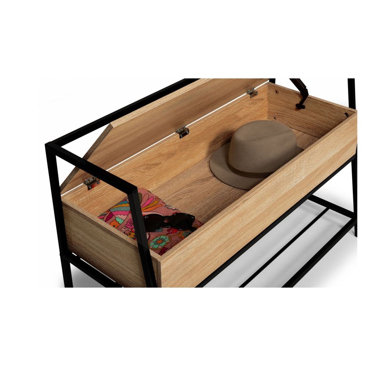 Banquette avec coffre et étagère métal MATEO