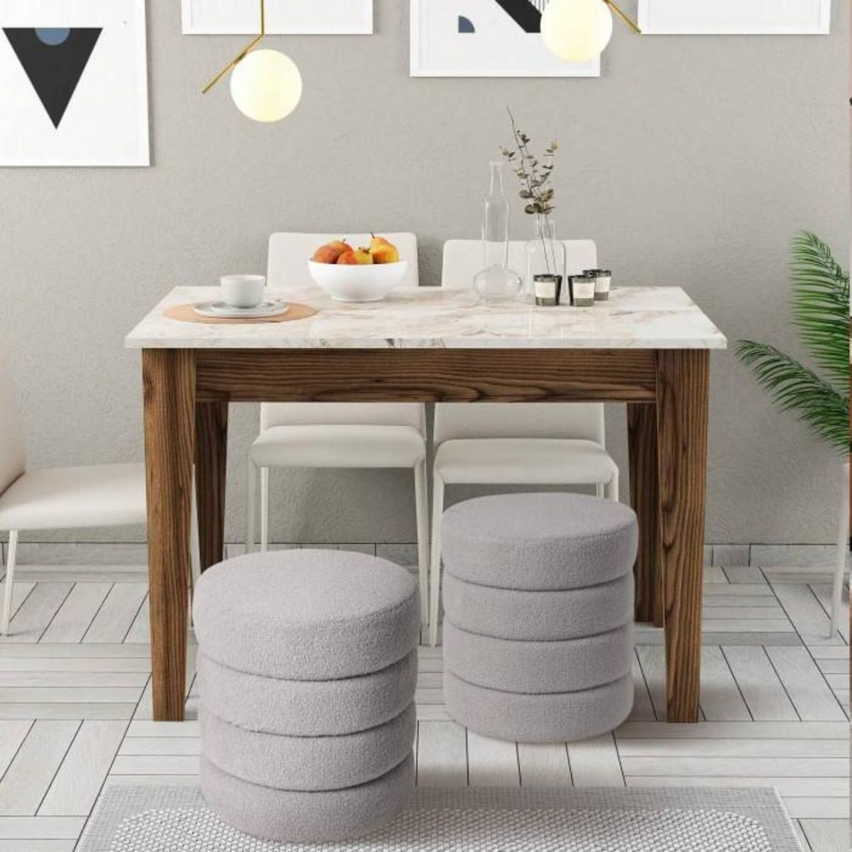 Paris Prix Pouf Tissu Bouclette  Bobine  46cm Gris