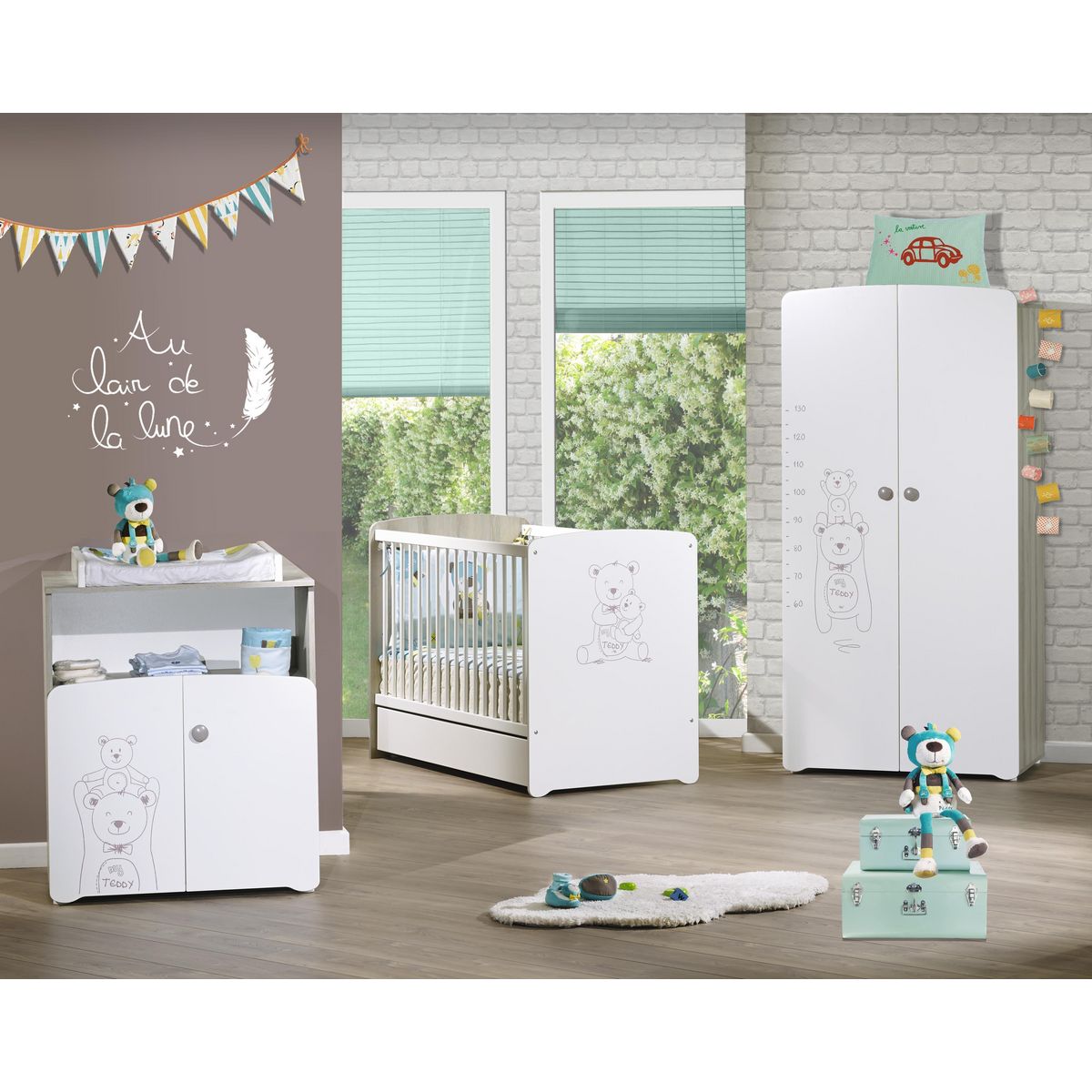 BABY PRICE Ensemble Lit bébé 60x120 cm + commode à langer + armoire TEDDY