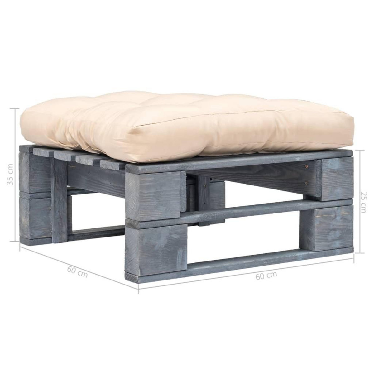 VIDAXL Repose-pied palette de jardin avec coussin en sable gris bois