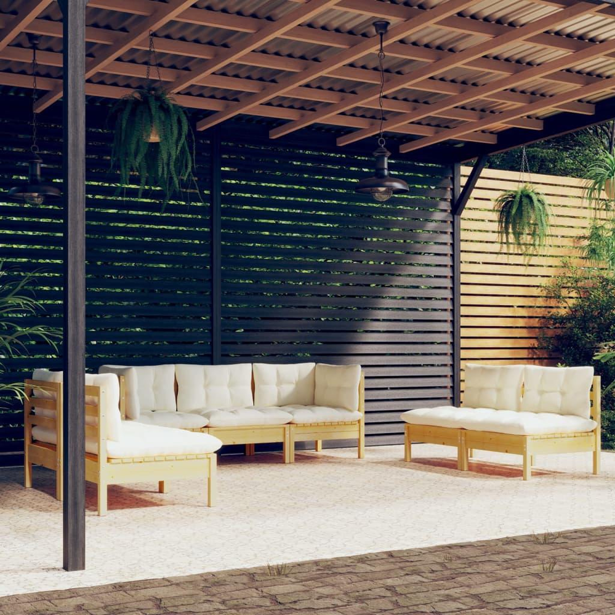 Voir la diapositive 1 : VIDAXL Salon de jardin 7 pcs avec coussins creme bois de pin massif
