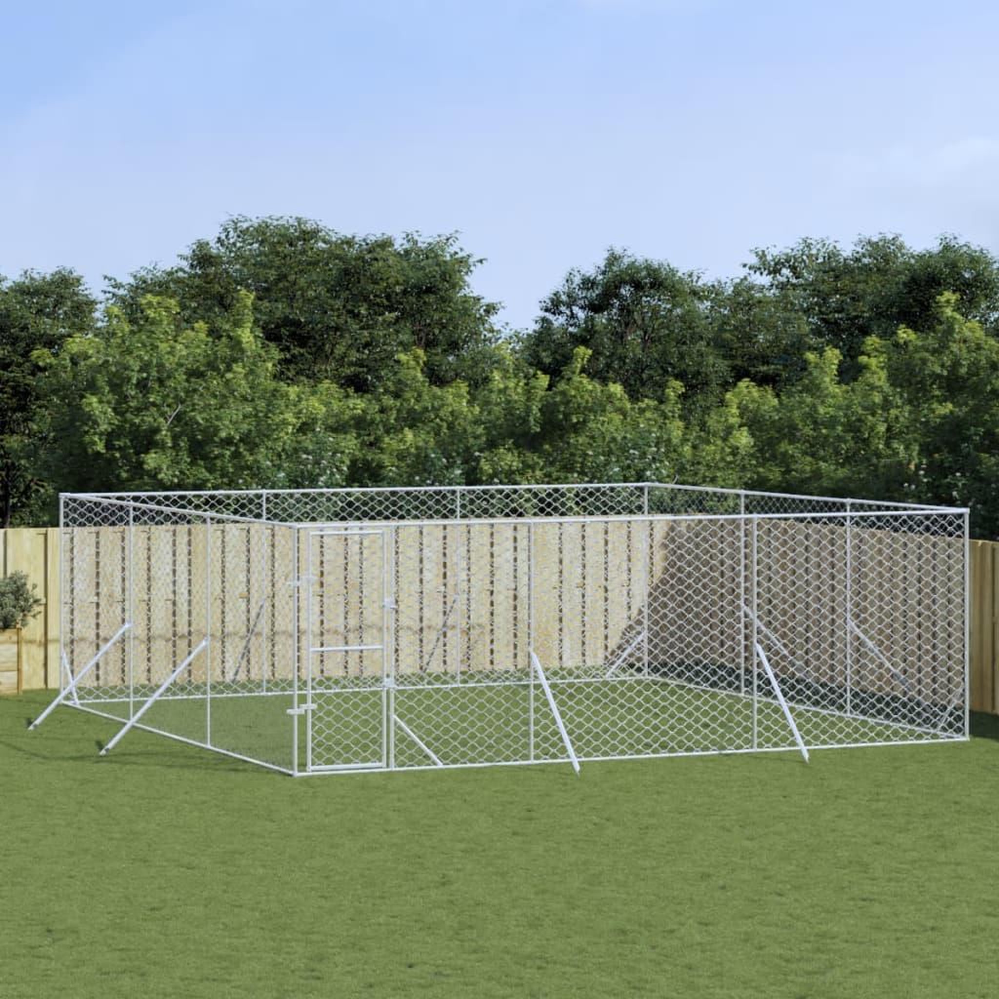 VIDAXL Chenil d'exterieur pour chiens argente 6x6x2 m acier galvanise