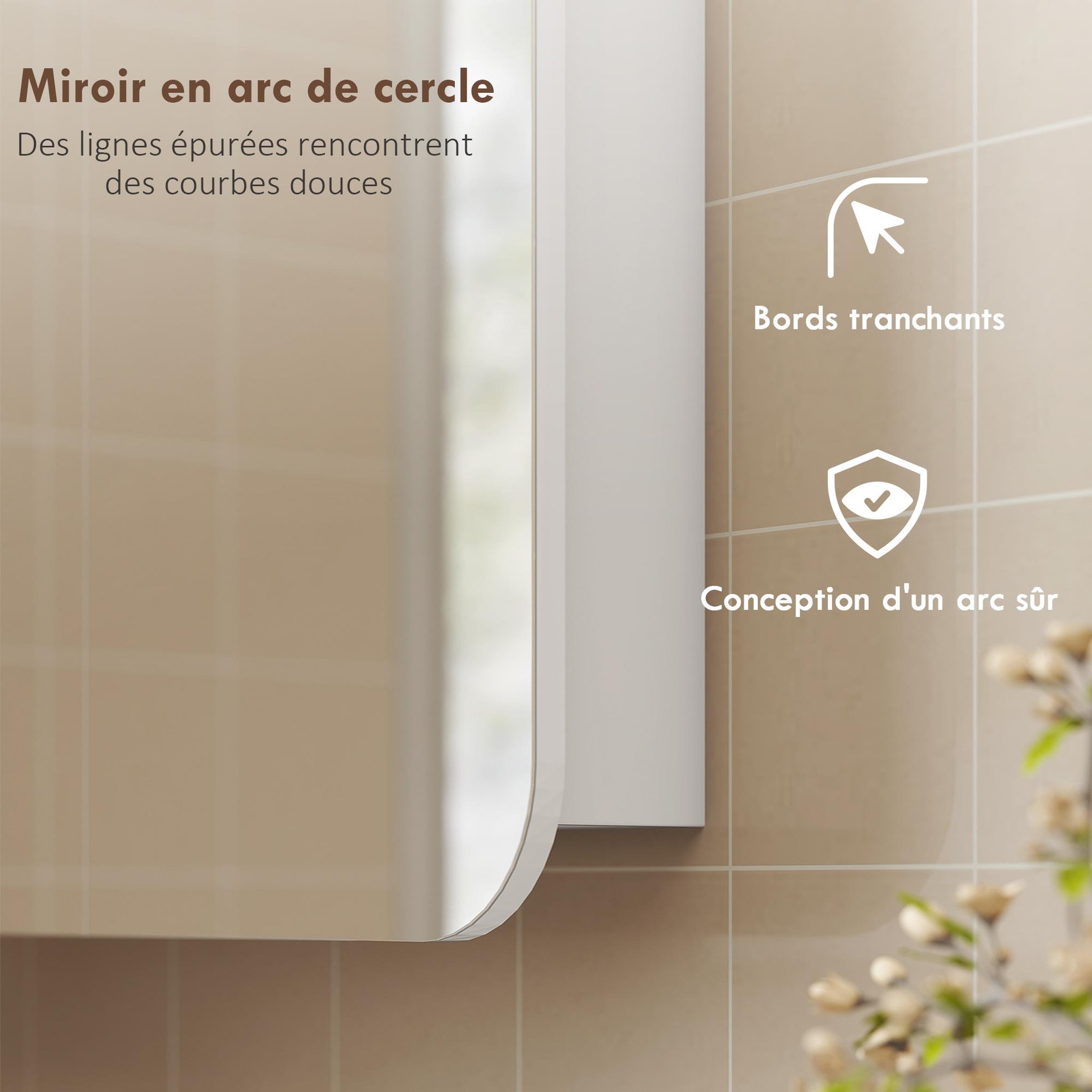 Voir la diapositive 6 : HOMCOM Armoire miroir murale salle de bain design arqué 2 portes dim. 68 x 13 x 66 cm blanc