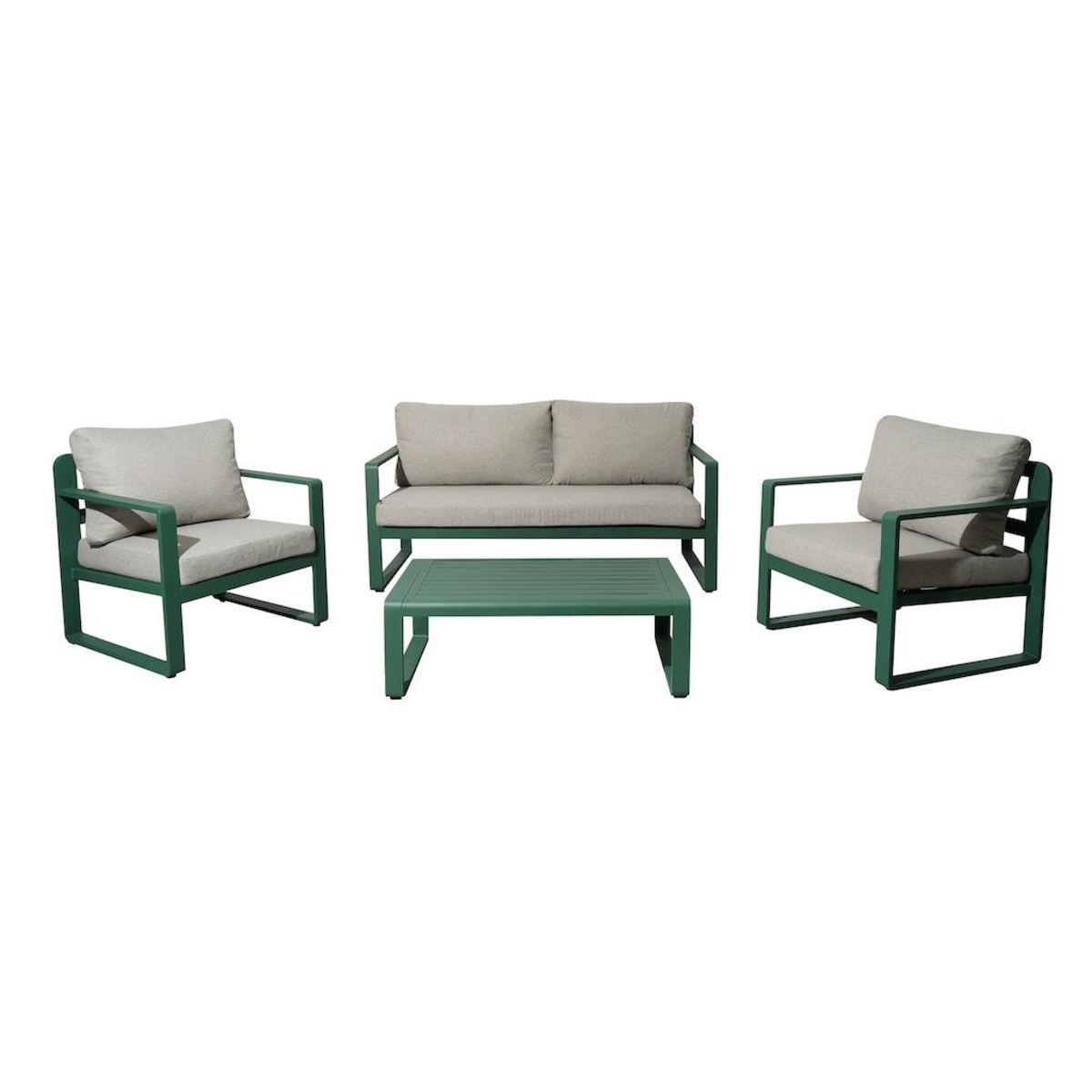 Proloisirs Set 4 pièces - MOJITO II - Aluminium époxy - Amande/Gris - 2 fauteuils + 1 canapé + 1 table basse
