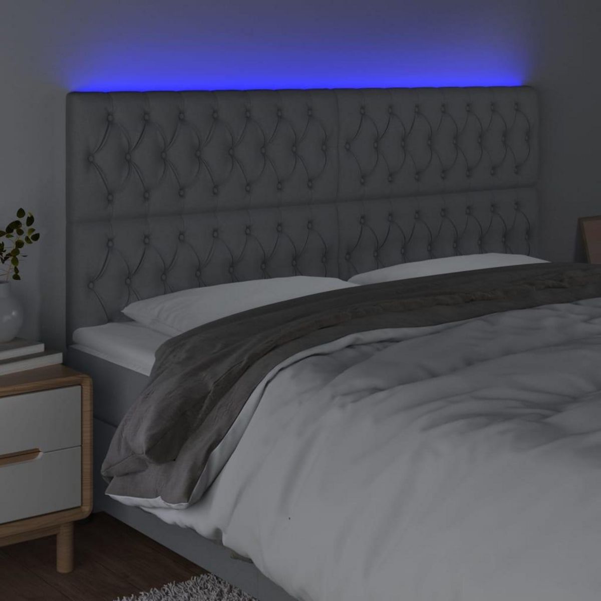 VIDAXL Tete de lit a LED Gris clair 180x7x118/128 cm Tissu